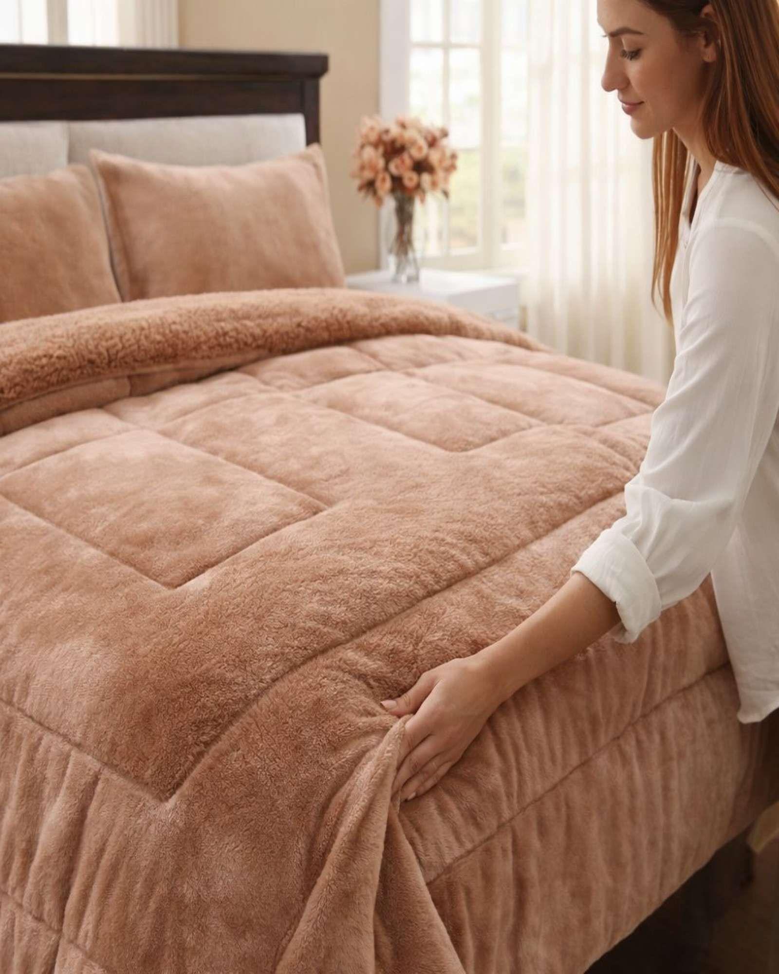 Plumón Cubrecama Chiporro 1.5 plaza Extra Cálido Invierno Premium beige-3