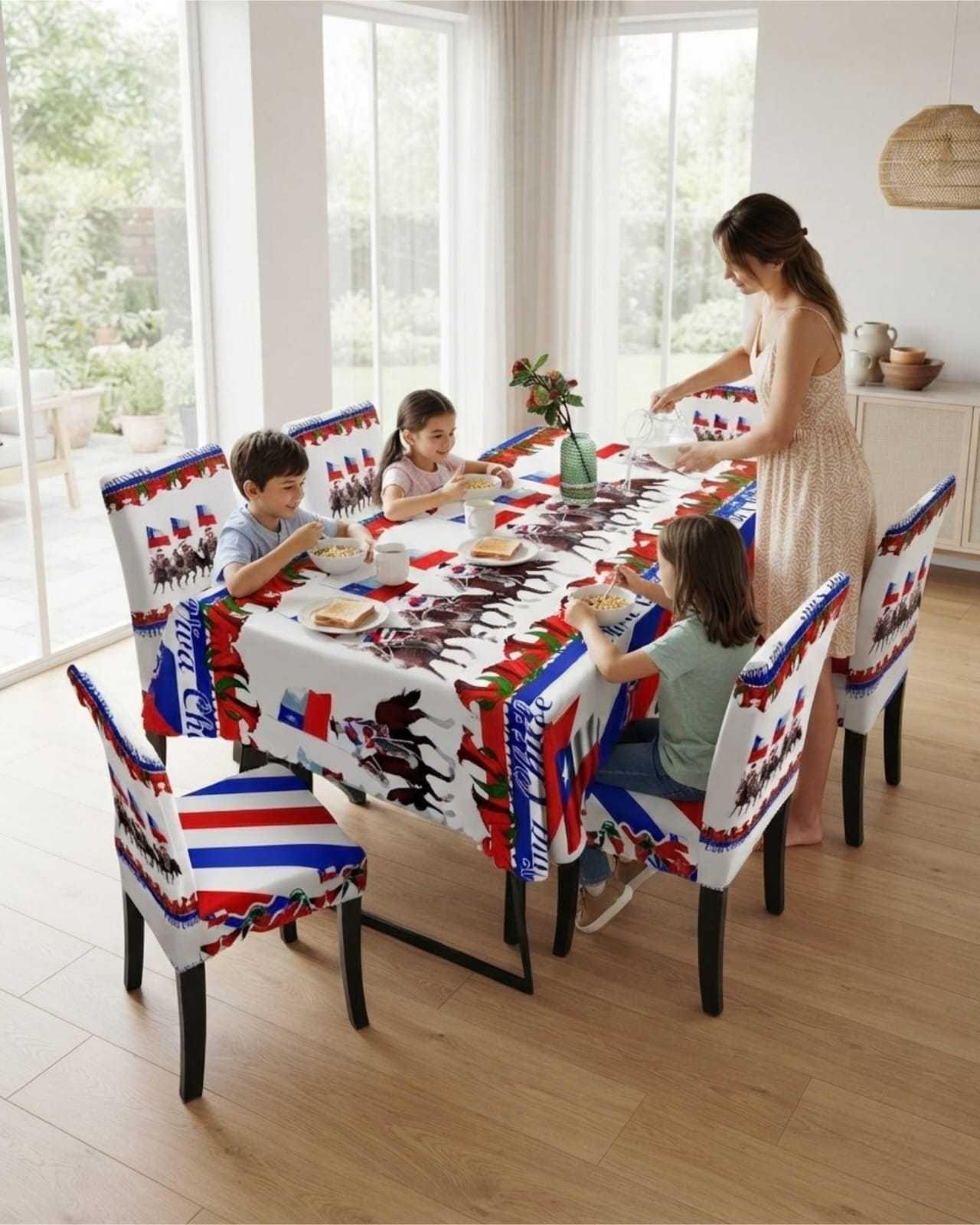 Set Fiestas Patrias: Mantel Dieciochero + 6 Fundas de Sillas 01-2