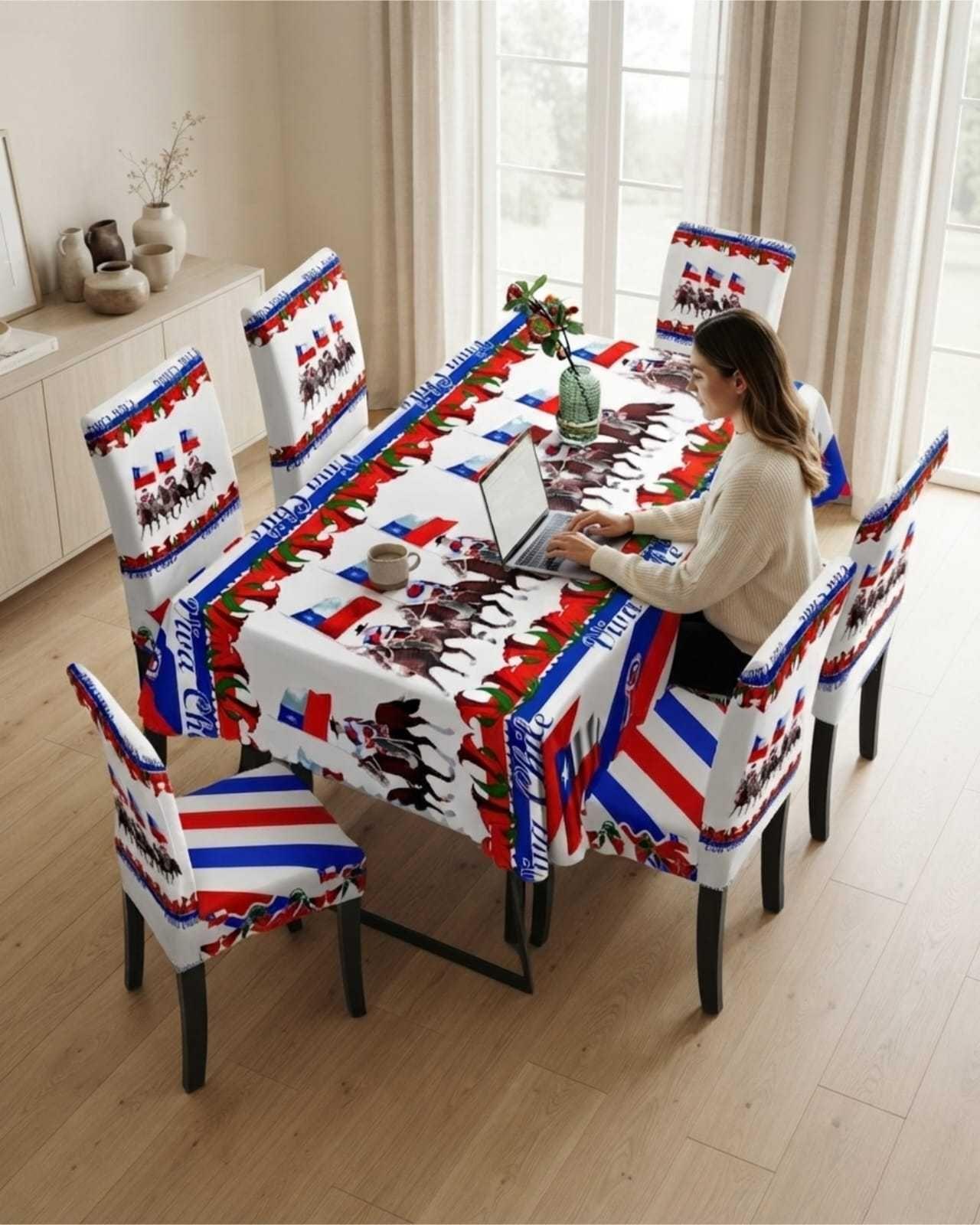 Set Fiestas Patrias: Mantel Dieciochero + 6 Fundas de Sillas 01-3