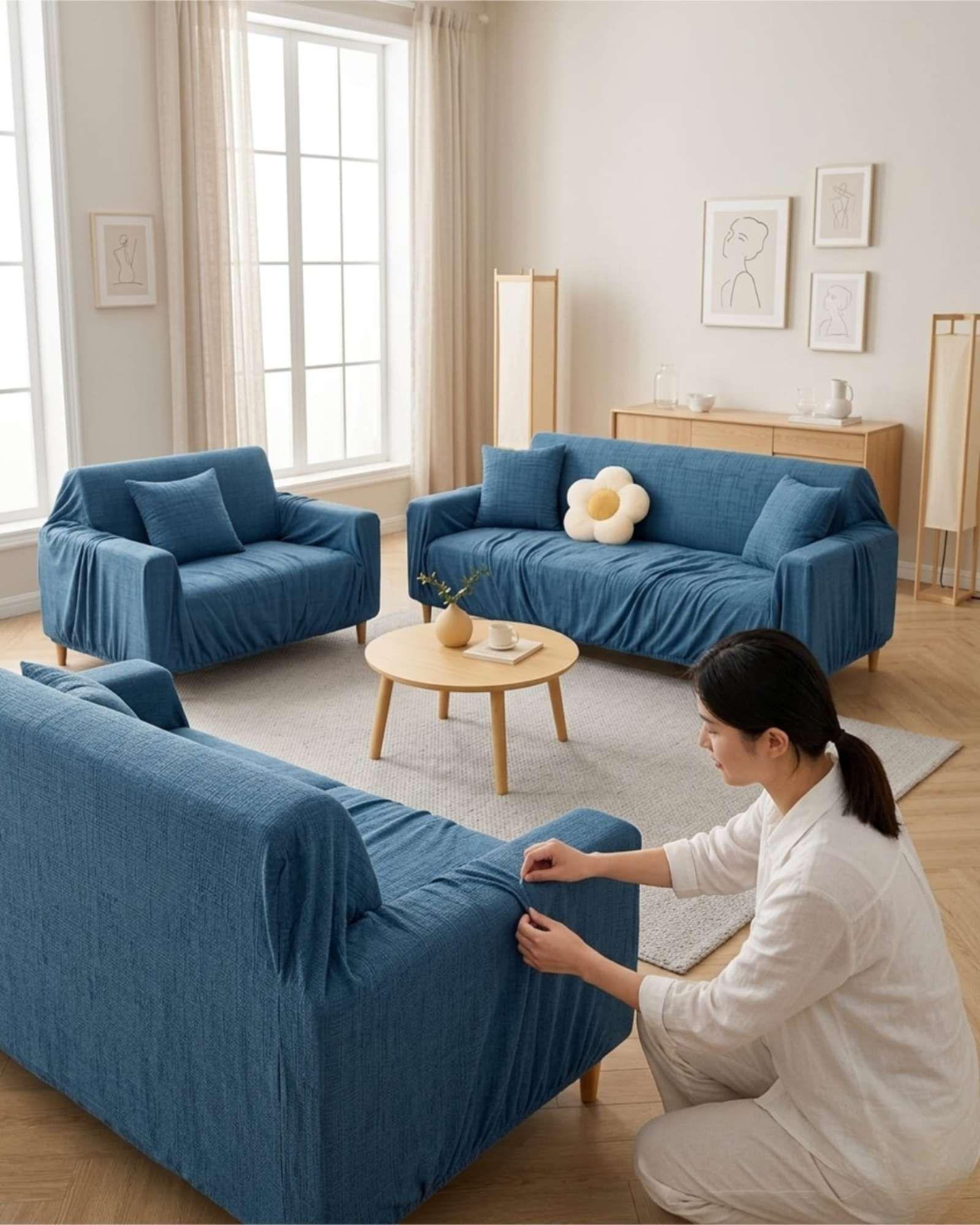 Set Cubre Sillón 3+1+1 Protector de Tela Reforzada - Lavable y Resistente 03-1