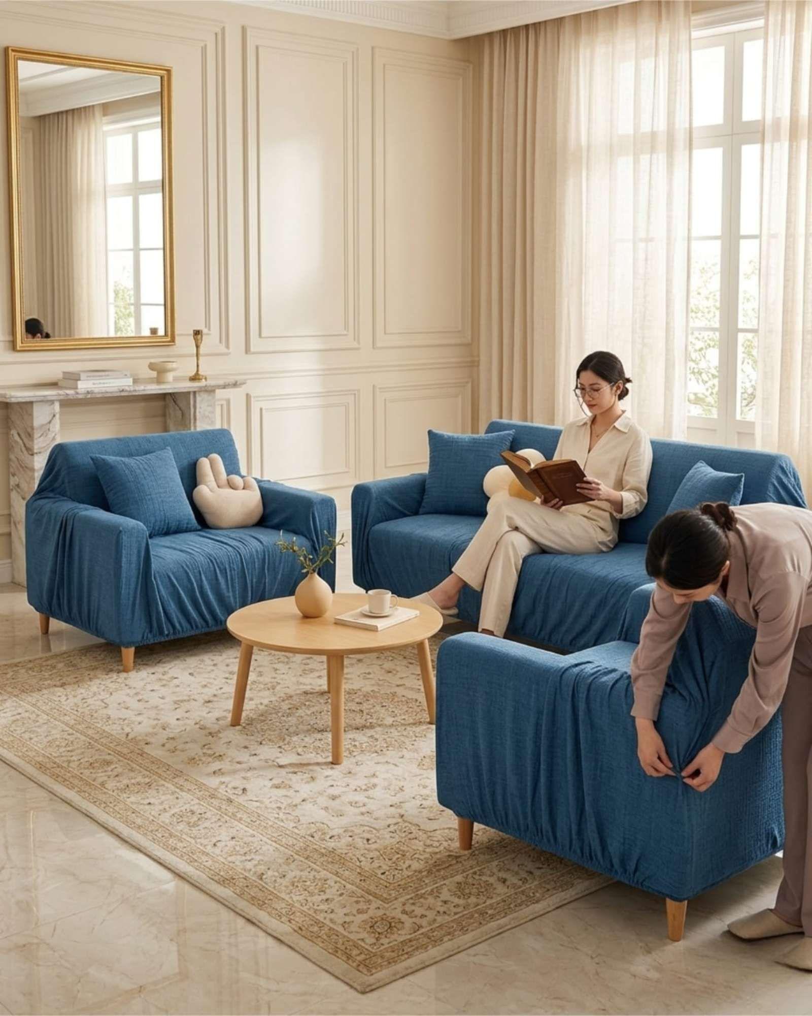 Set Cubre Sillón 3+1+1 Protector de Tela Reforzada - Lavable y Resistente 03-3