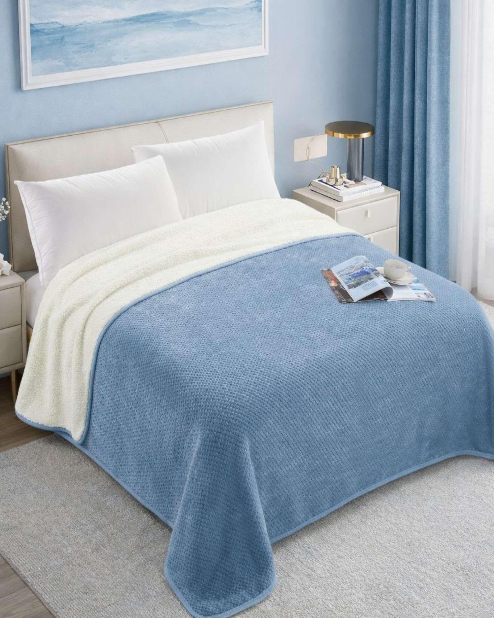 FRAZADA CON CHIPORRO ELEGANTE 2 PLAZA 200X230cm Celeste-2