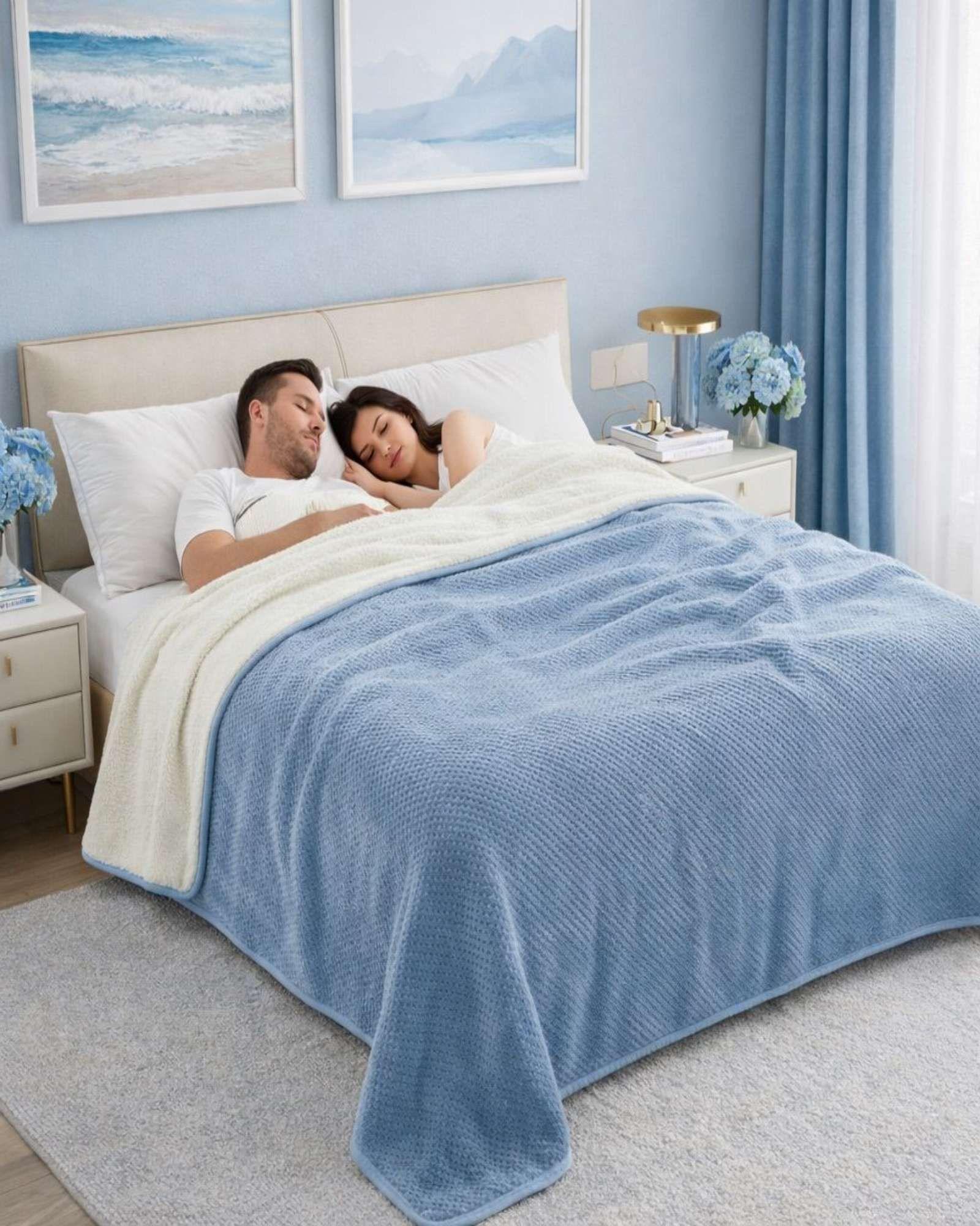 FRAZADA CON CHIPORRO ELEGANTE 2 PLAZA 200X230cm Celeste-3