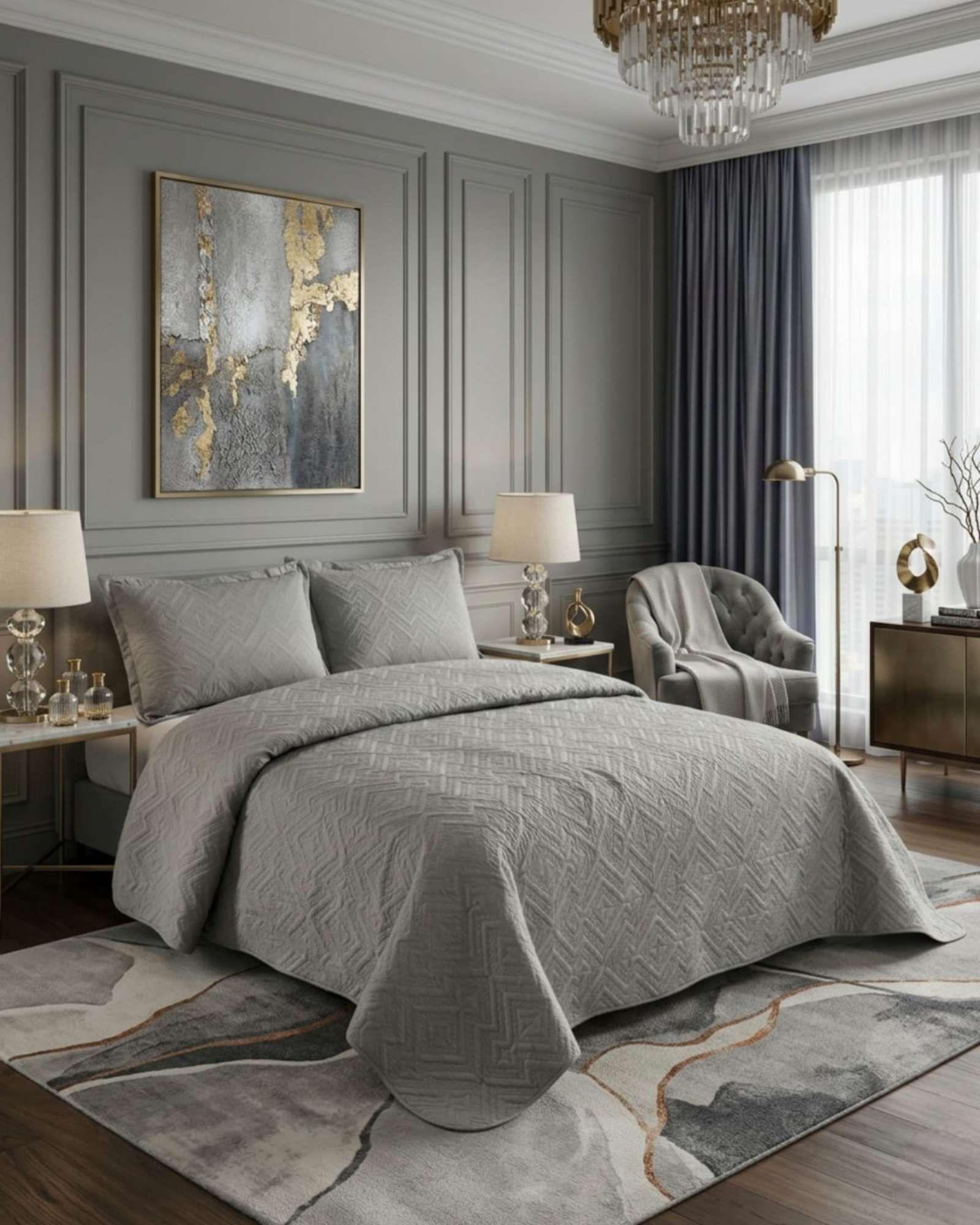 Quilt de Verano Transpirable, Ligero y Elegante king gris-2