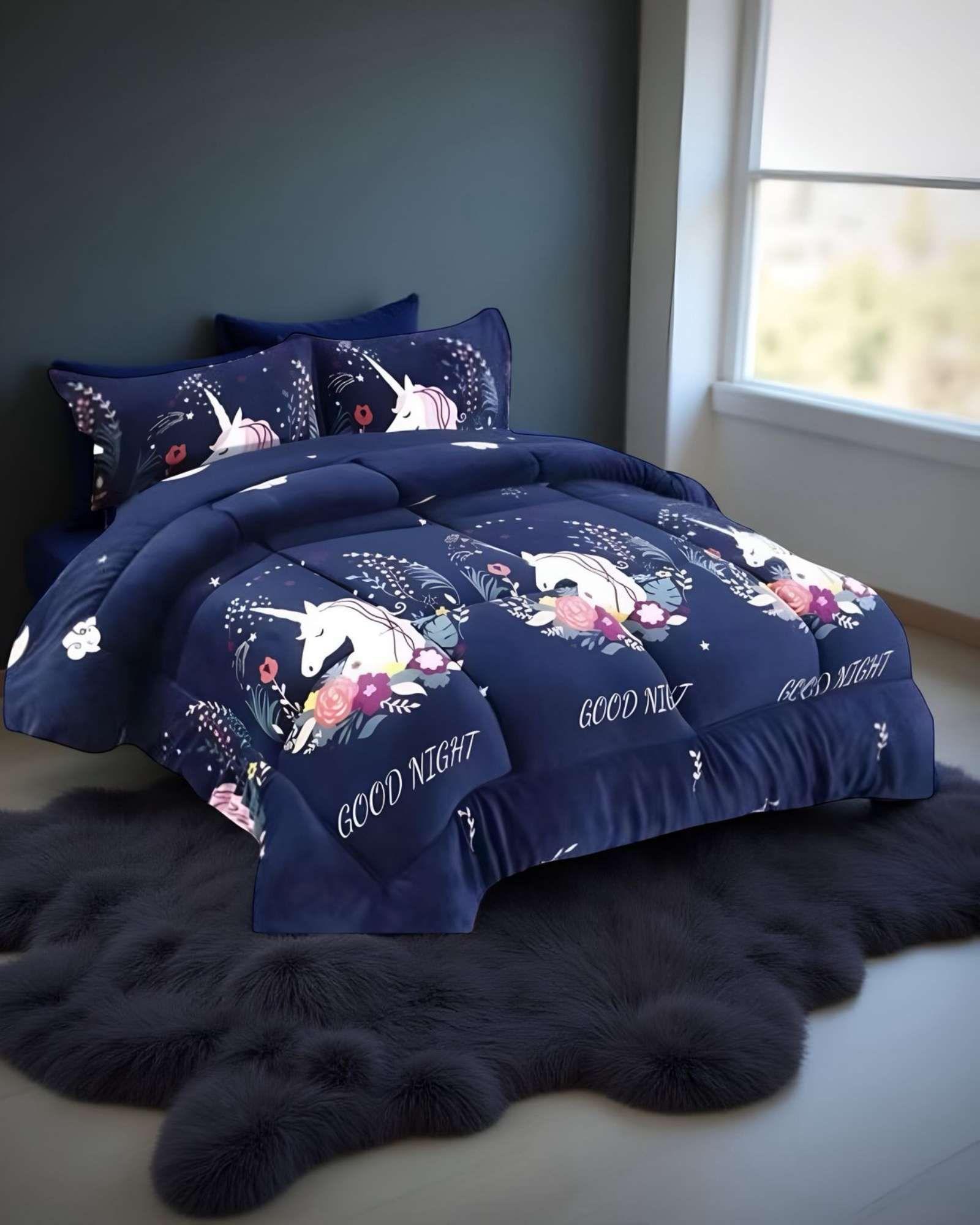 COBERTOR DE INVIERNO DISEÑO UNICORNIO DE NIÑA PLUSH CON CHIPORRO PLAZA Y MEDIA S40-1