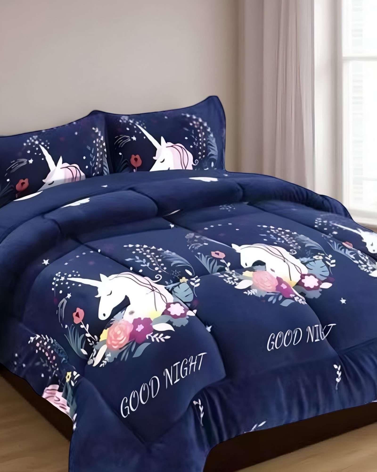 COBERTOR DE INVIERNO DISEÑO UNICORNIO DE NIÑA PLUSH CON CHIPORRO PLAZA Y MEDIA S40-2