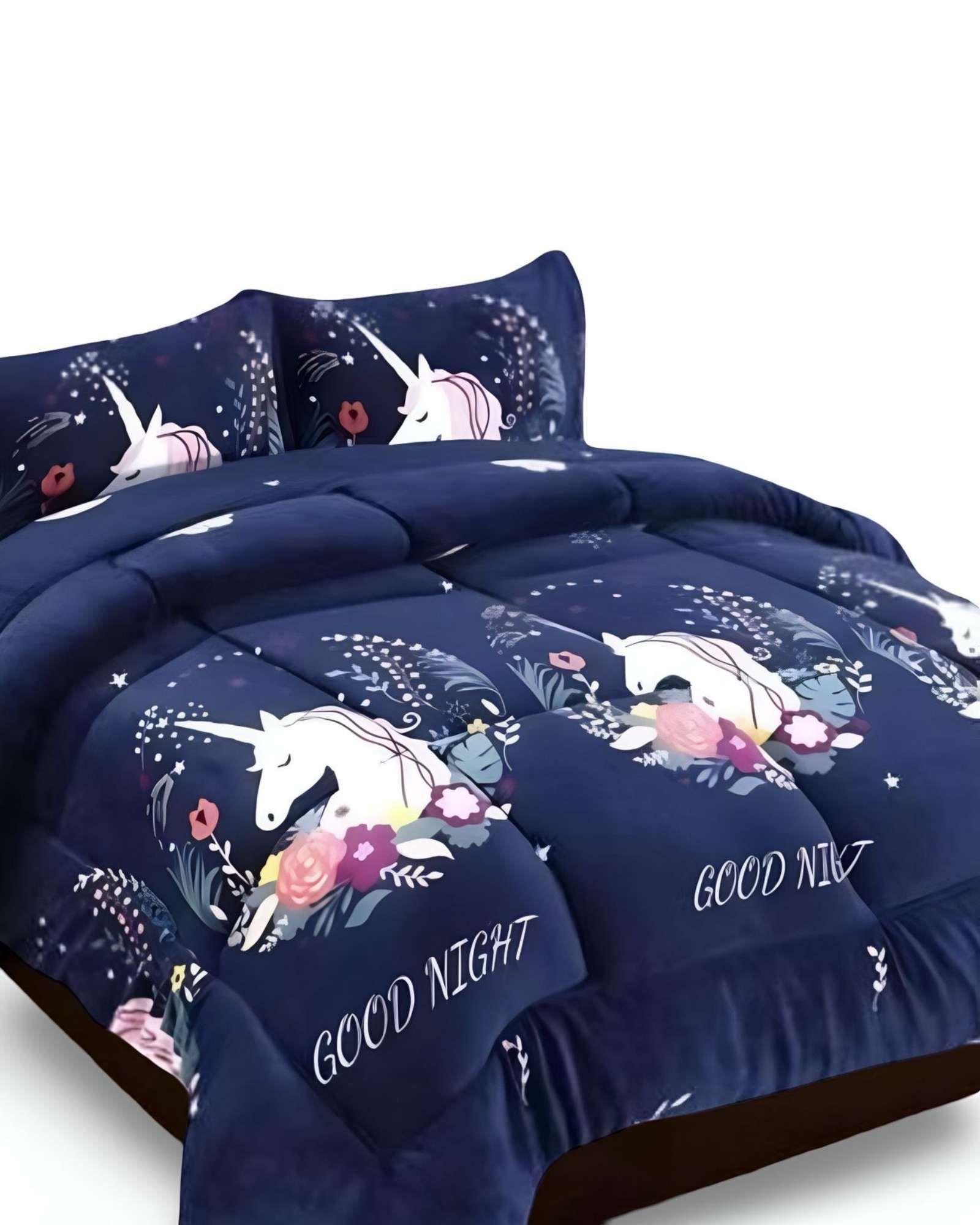 COBERTOR DE INVIERNO DISEÑO UNICORNIO DE NIÑA PLUSH CON CHIPORRO PLAZA Y MEDIA S40-3