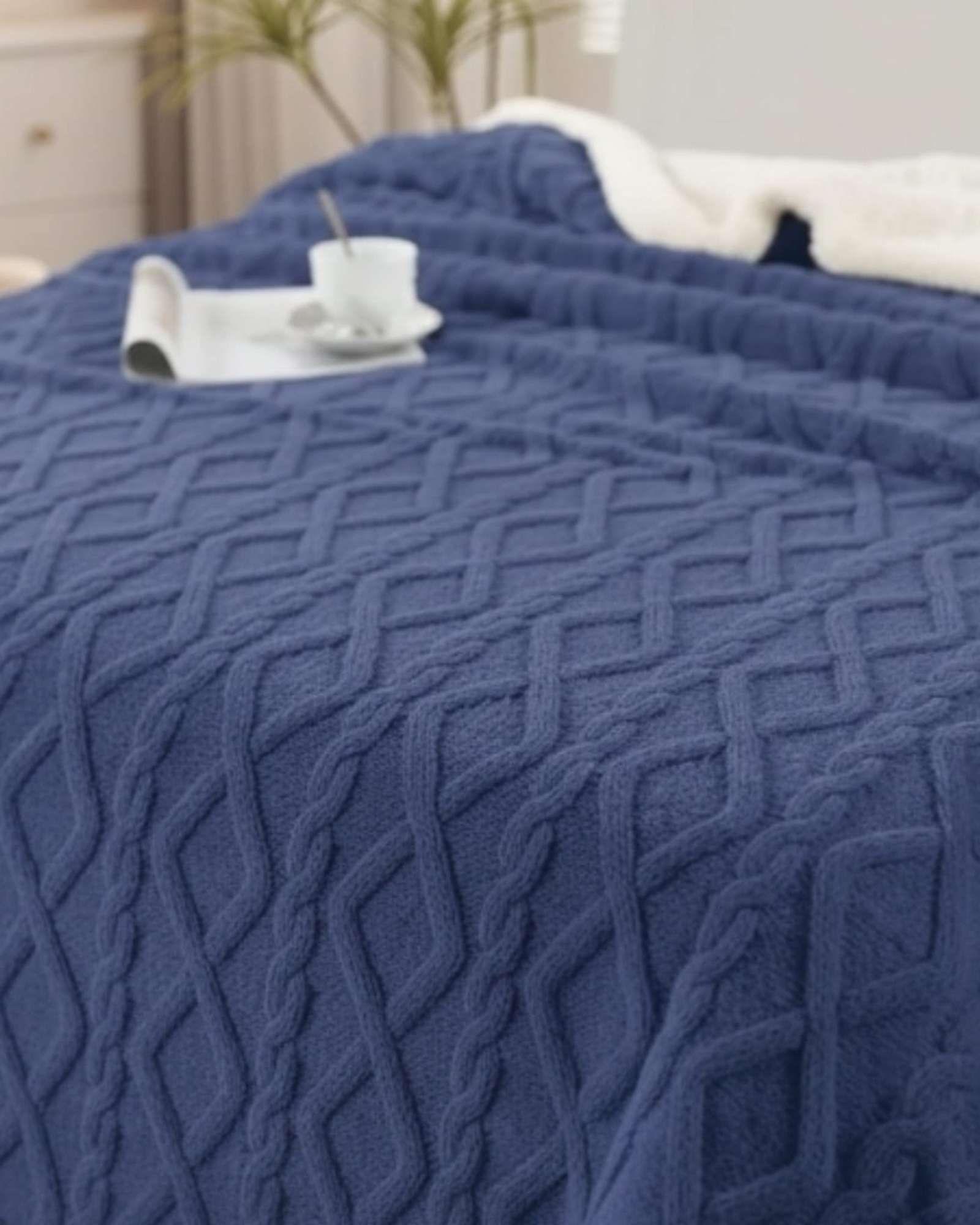 Frazada Manta Polar Sherpa Térmica Plaza y media azul-2