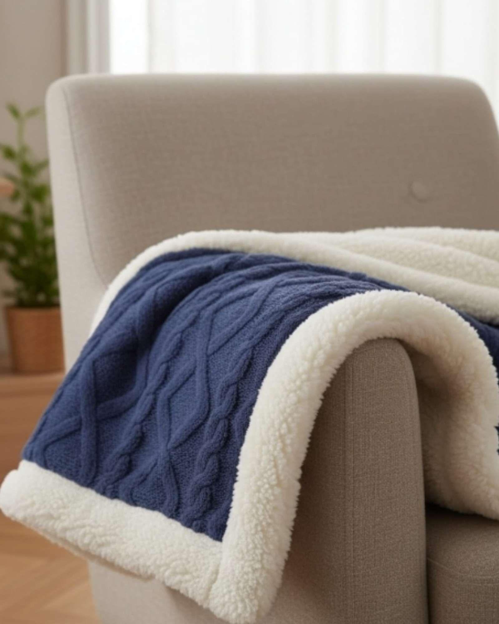 Frazada Manta Polar Sherpa Térmica Plaza y media azul-3