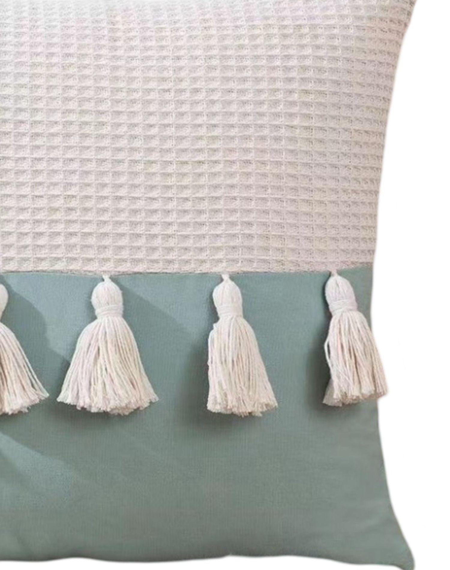 Set de 4 Fundas de Cojín con Pompones-Turquesa-1