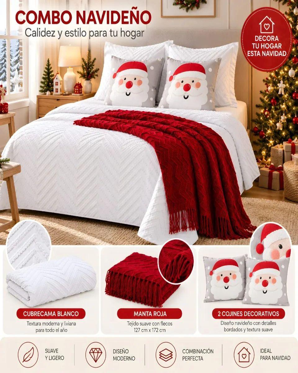 Set de Cama Navideño con Cubrecamas y 2 Fundas de Cojin King m23-4