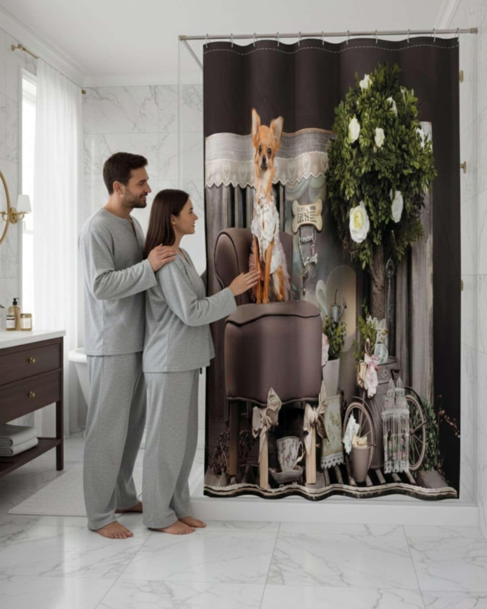 Cortina de Baño Tela Género + Forro Impermeable c33-2