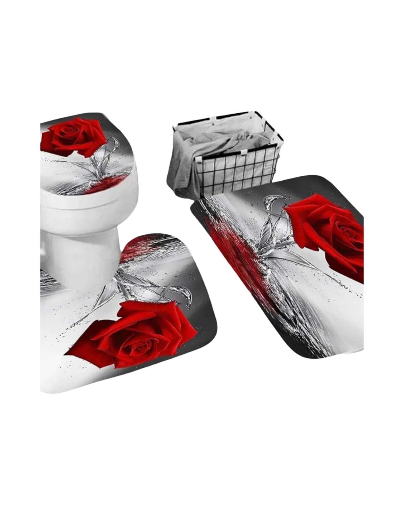 Juego 5 piezas con Cortina de baño de Tela Poliéster y  Forro de Ducha de Plástico J-13-2