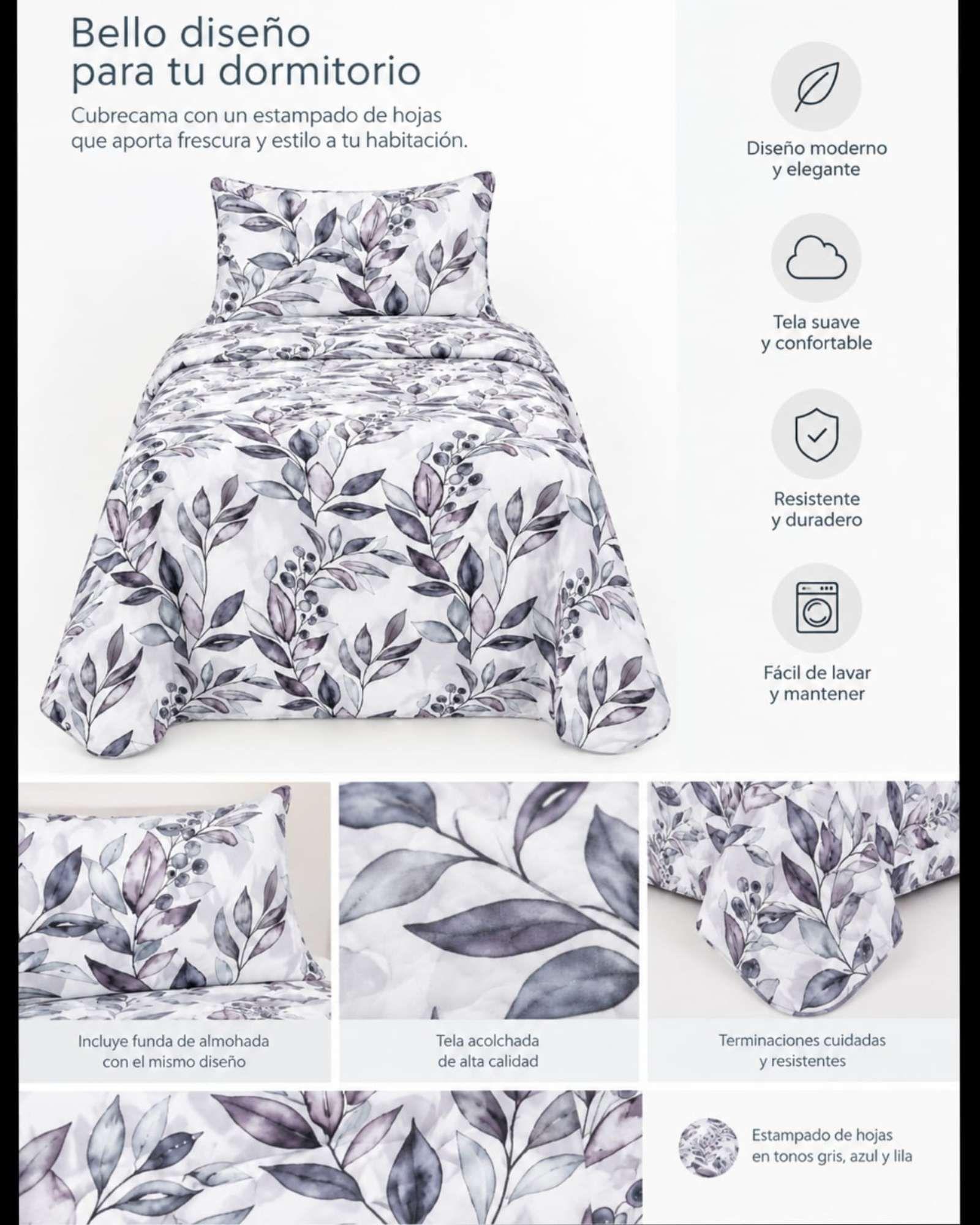Set Cubrecama Verano 1.5 Plazas con 1 Funda para Almohada Liviana-5