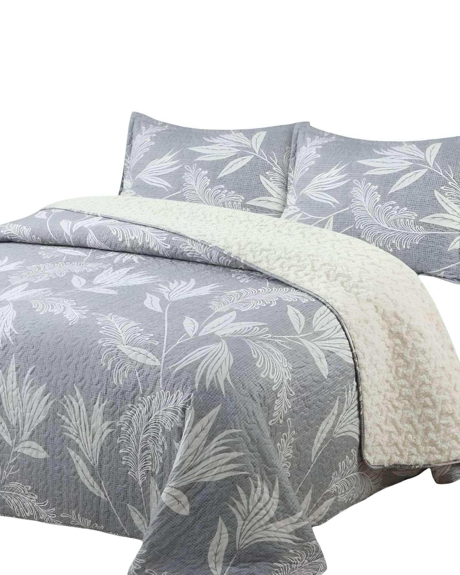 Cubrecama Quilt con sherpa 2 plaza gris 230 cm x 250 cm J10-2