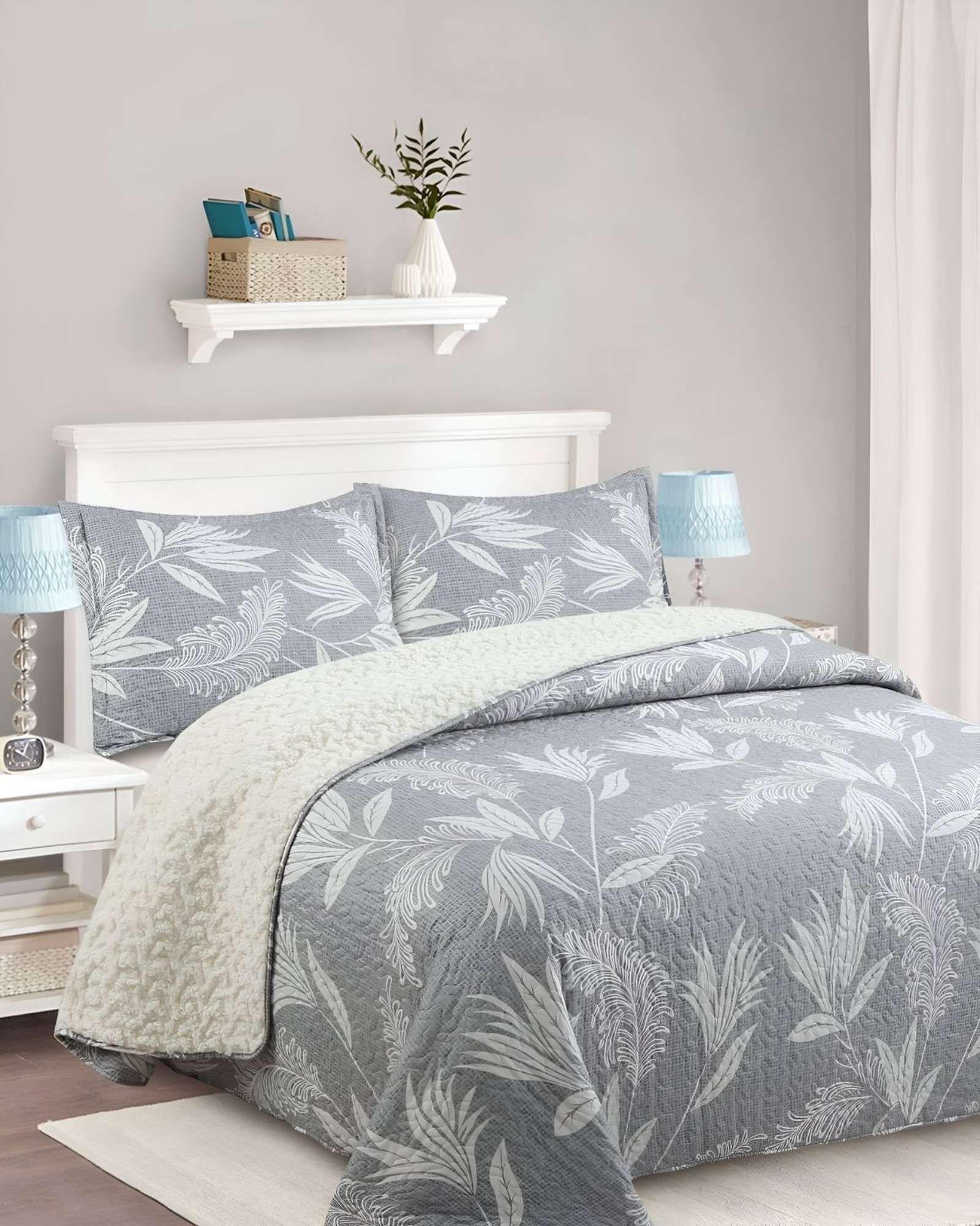 Cubrecama Quilt con sherpa 2 plaza gris 230 cm x 250 cm J10-3