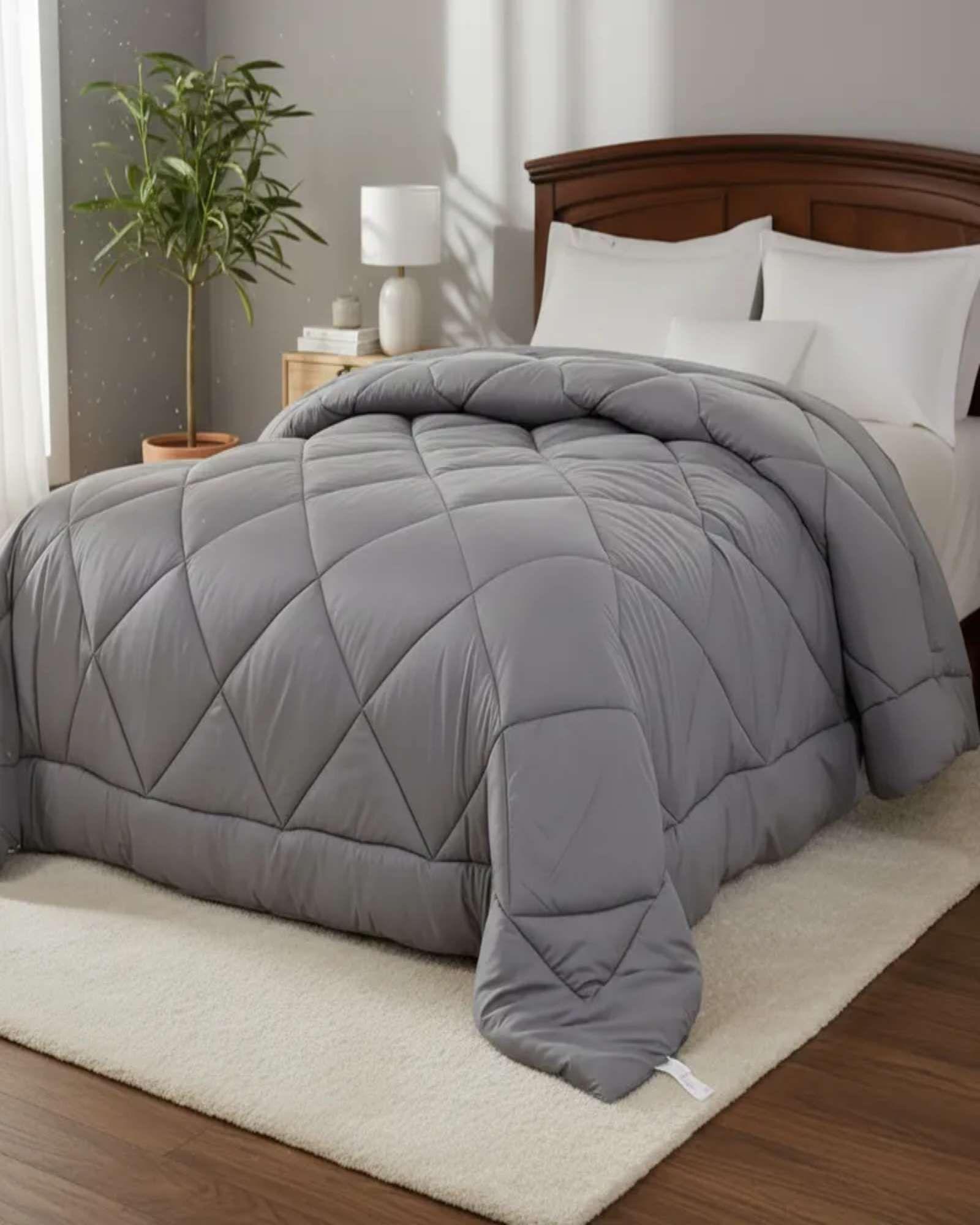 CUBRECAMA PLUMÓN NORDICO 2 PLAZAS GRIS MAS 2 FUNDAS ALMOHADA-3