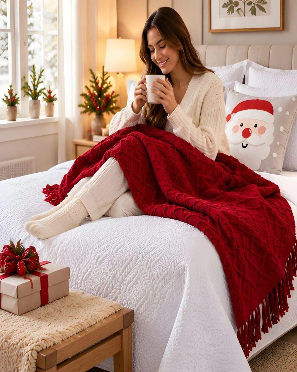 Set de Cama Navideño con Cubrecamas y 2 Fundas de Cojin 2 Plazas m7-5