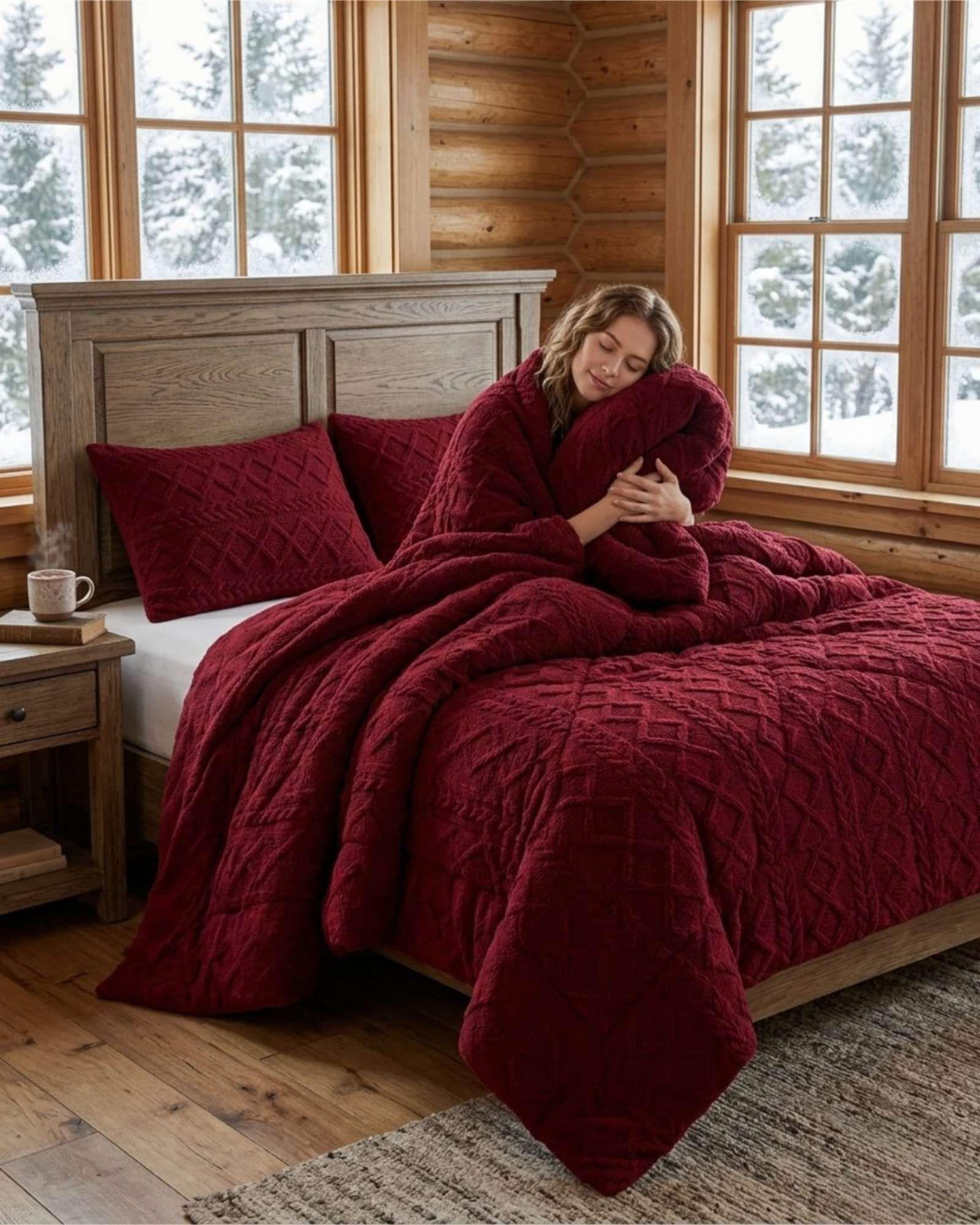 Plumón Térmico Trenzas de Terciopelo king burdeo-3