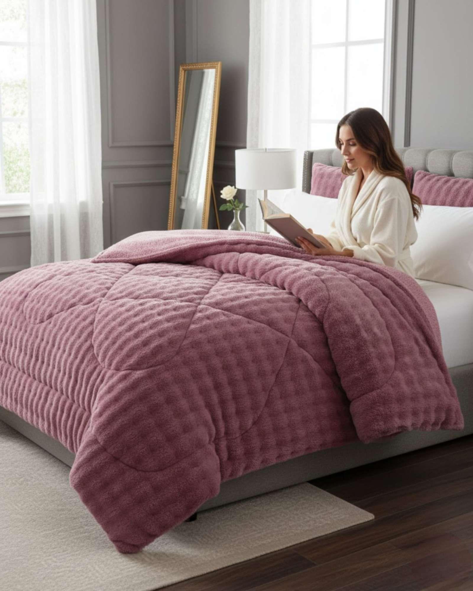 Cubrecamas King De Invierno Textura Piel De Conejo Suave m4-1