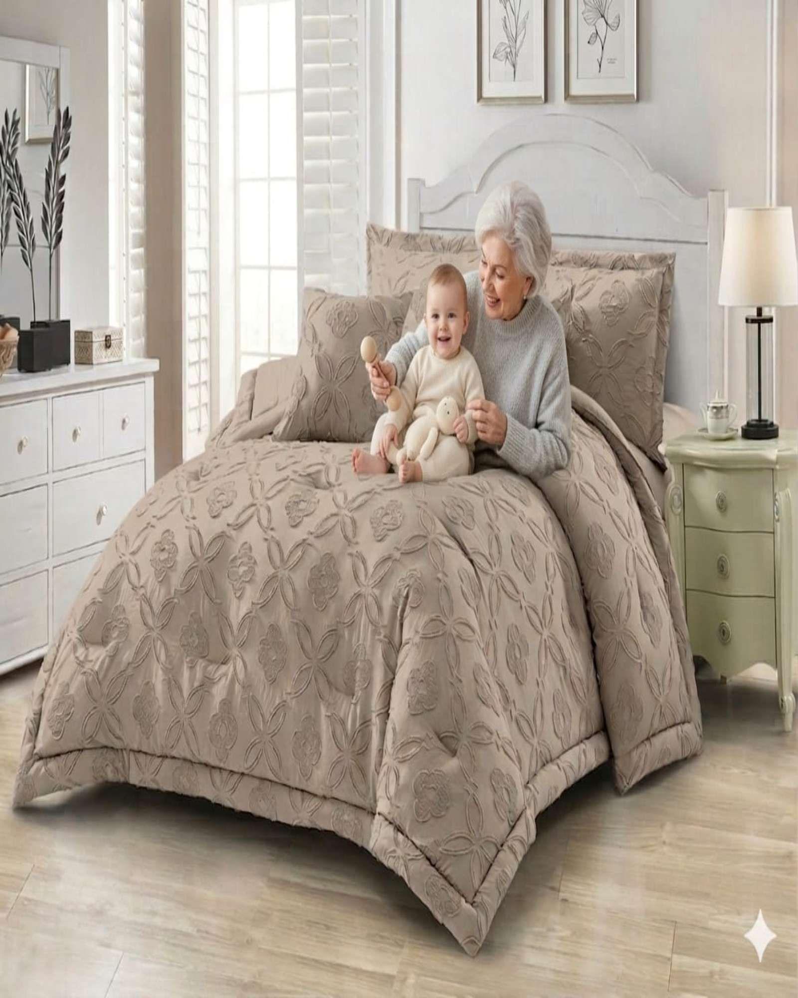 Cubrecama Quilt Nórdico Delgado Diseño Flores 2 plazas beige-3