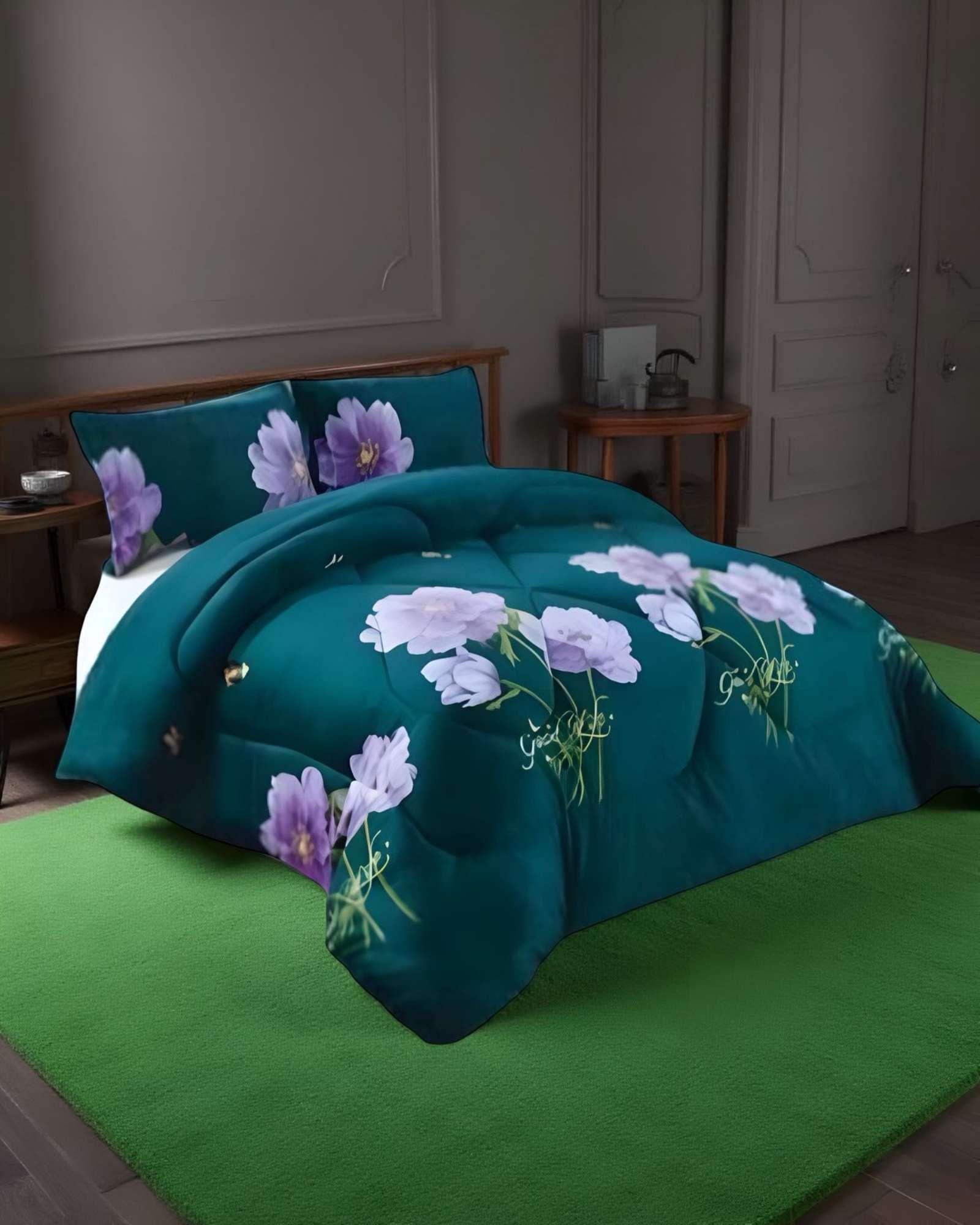 COBERTOR ELEGANTE DE INVIERNO DISEÑO FLORES PLUSH CON CHIPORRO PLAZA Y MEDIA S46-3
