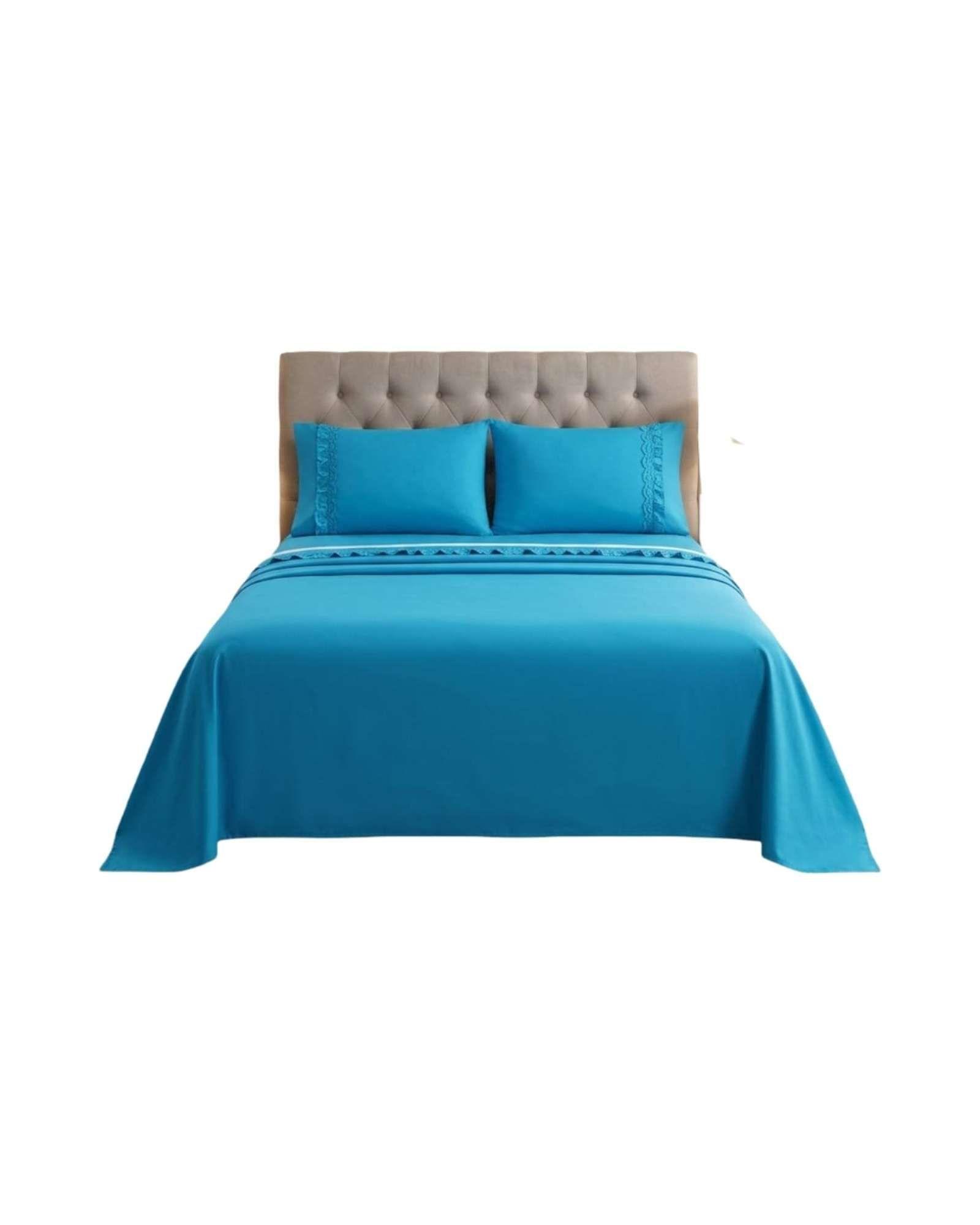 Juego de Sábanas 2 plazas color azul Resistencia y Elegancia para tu Descanso Diario-2