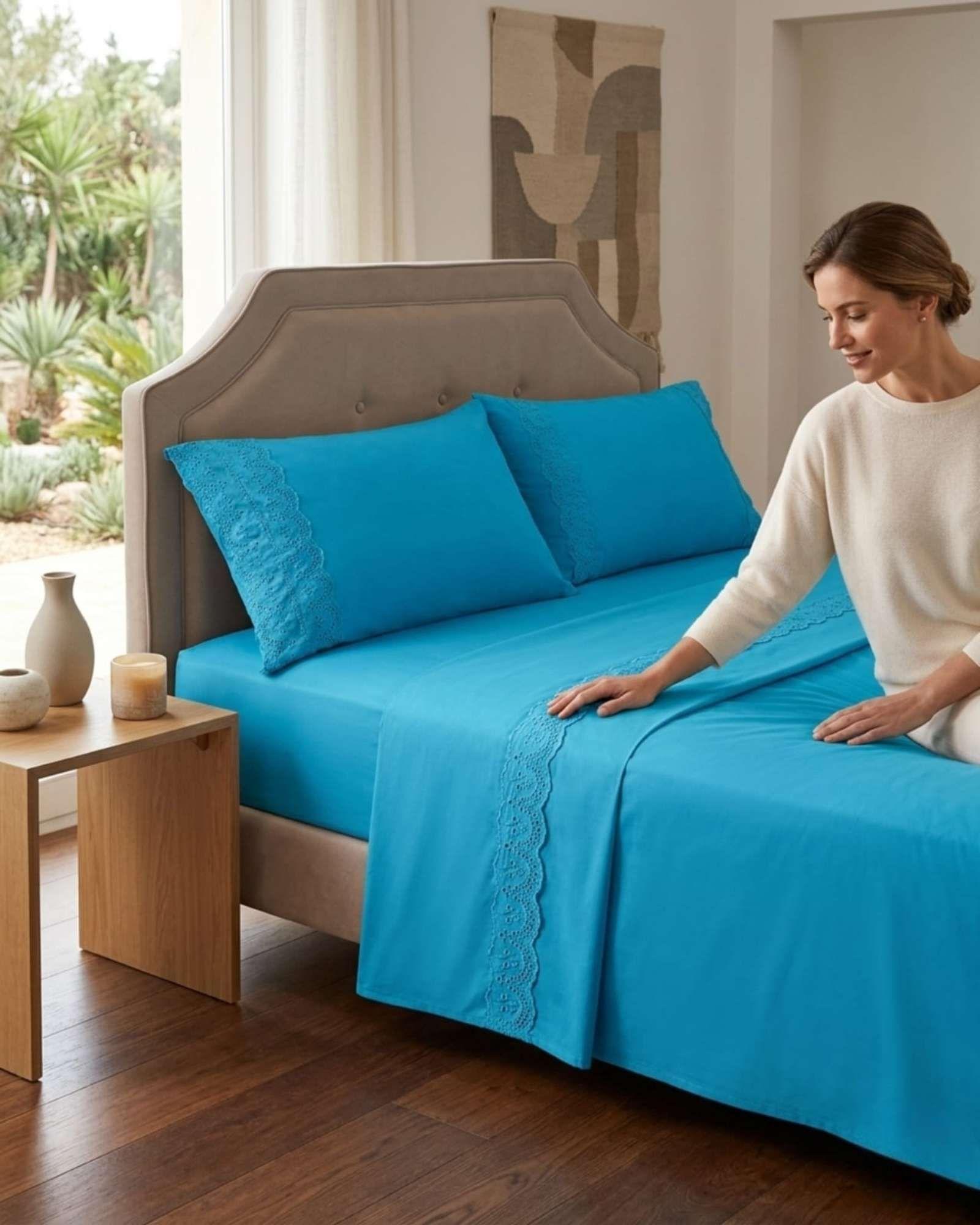 Juego de Sábanas 2 plazas color azul Resistencia y Elegancia para tu Descanso Diario-3