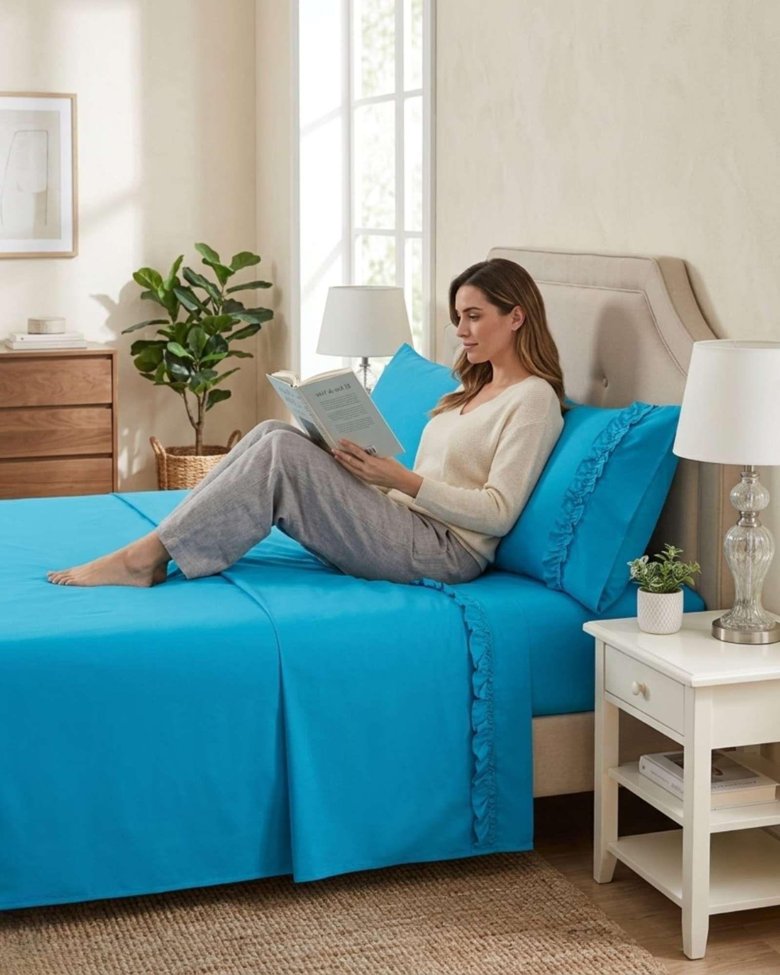 Juego de Sábanas 2 plazas color azul Resistencia y Elegancia para tu Descanso Diario-4