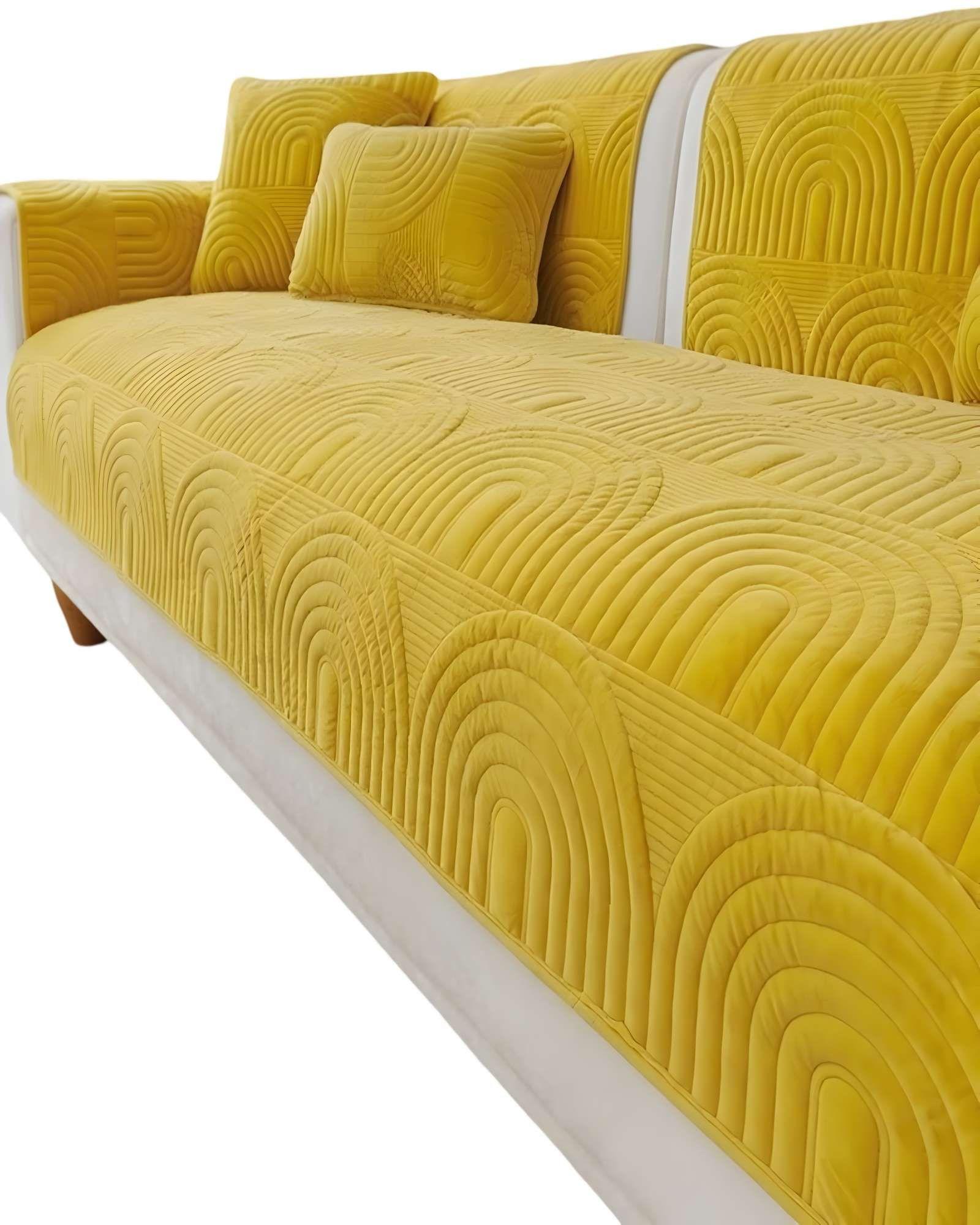 PACK DE 5 FUNDAS PARA SOFA CON DISEÑO DE CURVAS AMARILLO-0