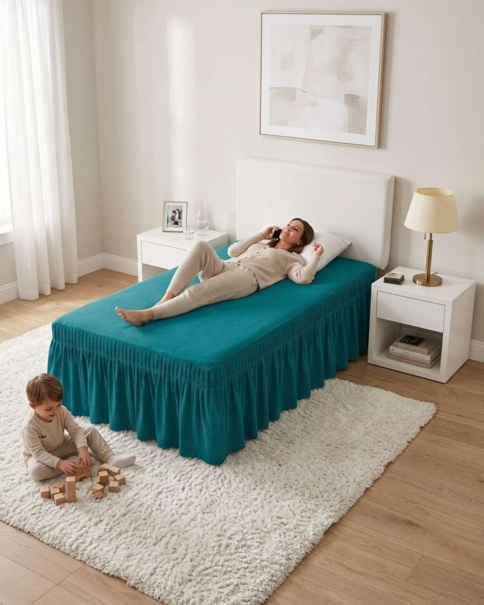 Faldón De Cama Plaza Y Media Cubre Base Con Pliegues 05-2