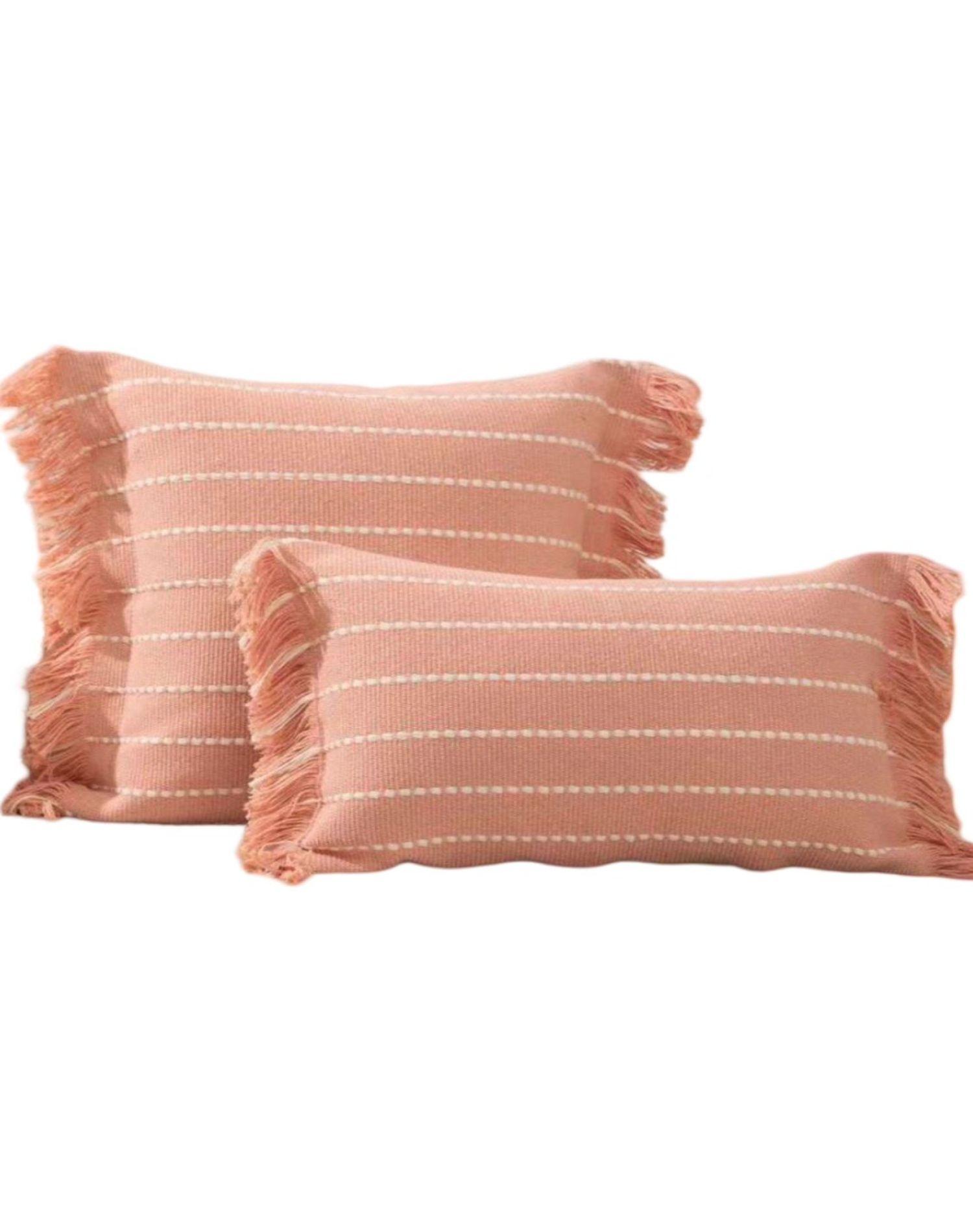 Juego de 2 Fundas de Cojín Croche con Flecos-Rosa-0