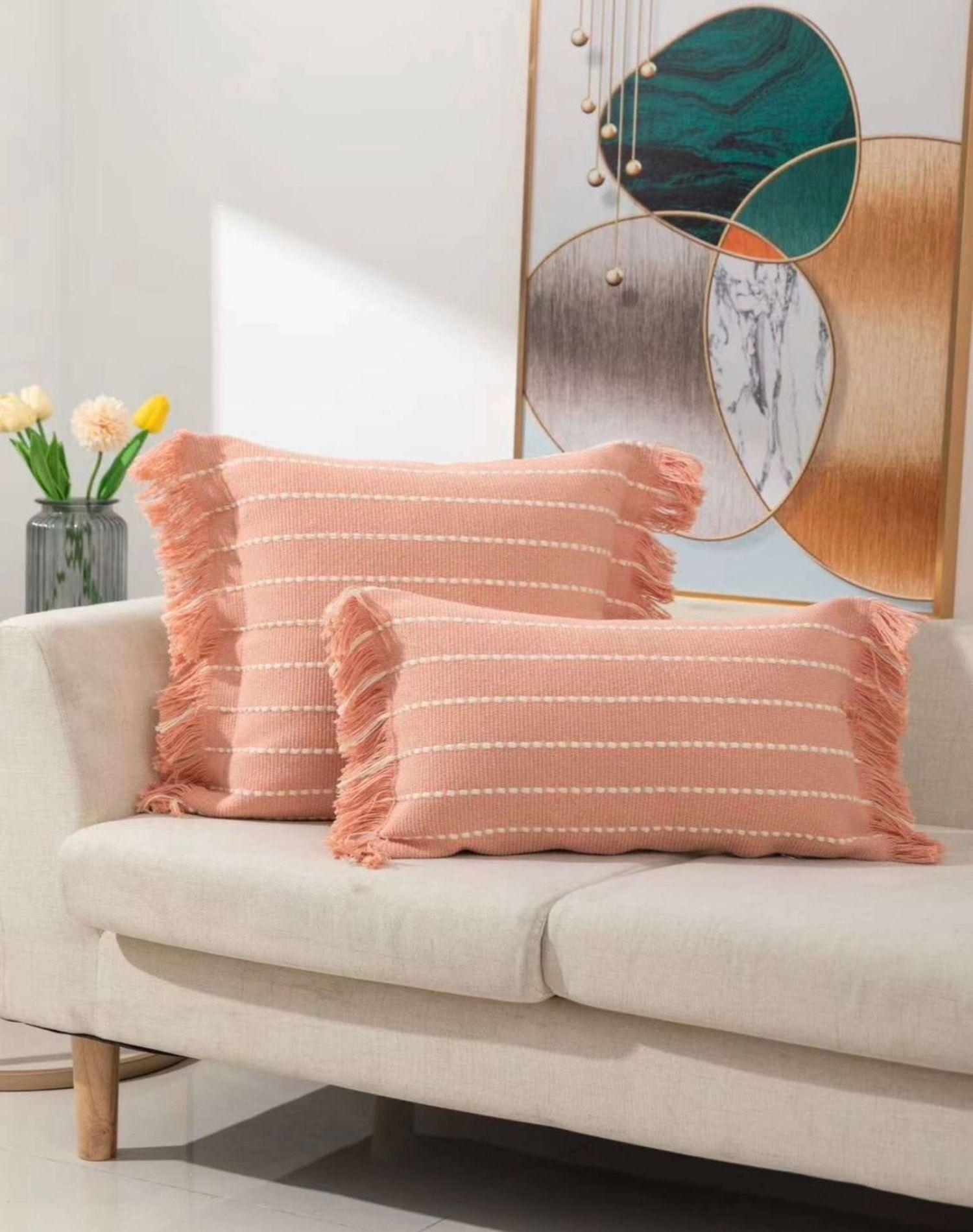 Juego de 2 Fundas de Cojín Croche con Flecos-Rosa-2