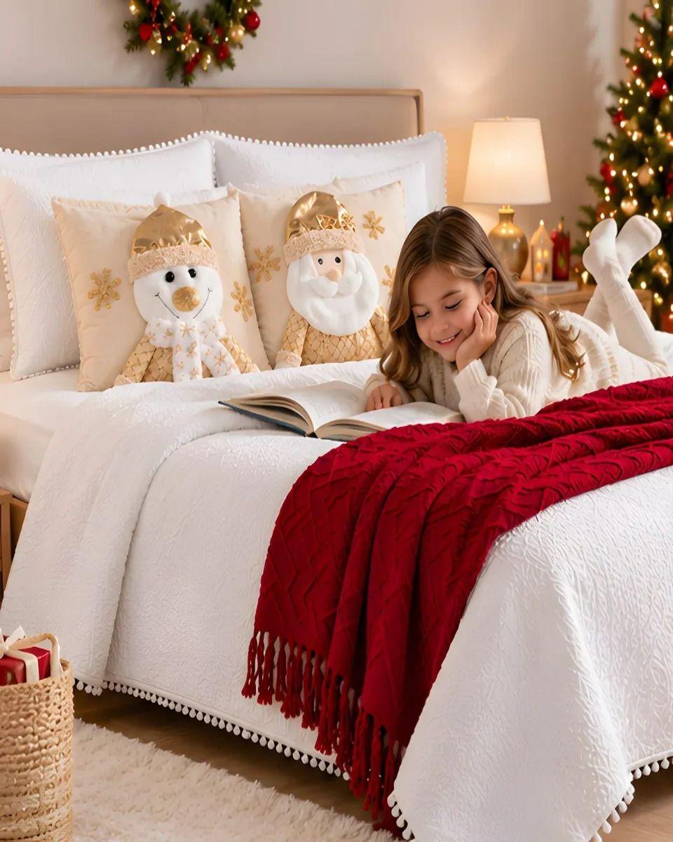 Set de Cama Navideño con Cubrecamas y 2 Fundas de Cojin 1.5 Plaza m9-5