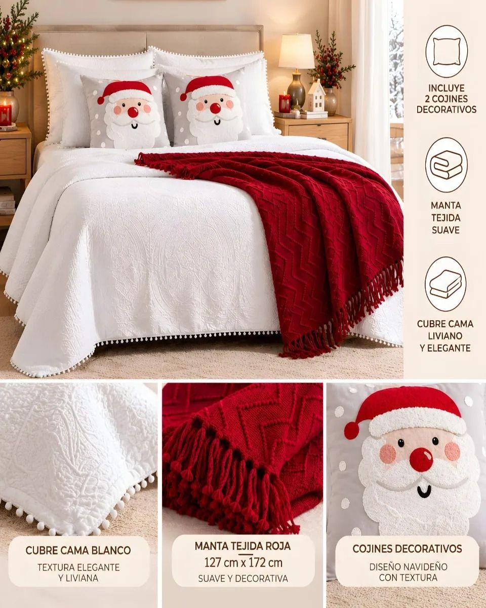 Set de Cama Navideño con Cubrecamas y 2 Fundas de Cojin 1.5 Plaza m10-3