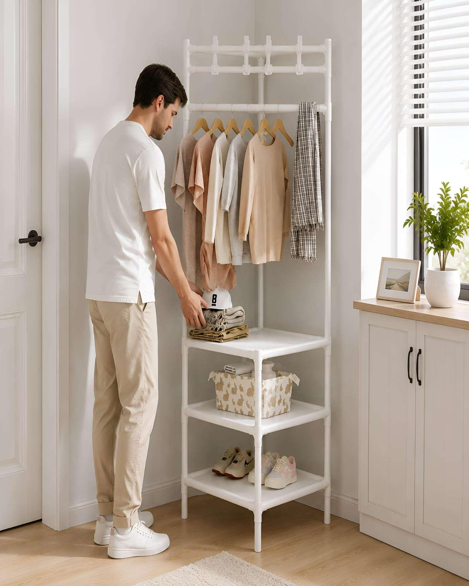 Organizador Esquinero Multifuncional Con Repisas Y Perchero m2-5