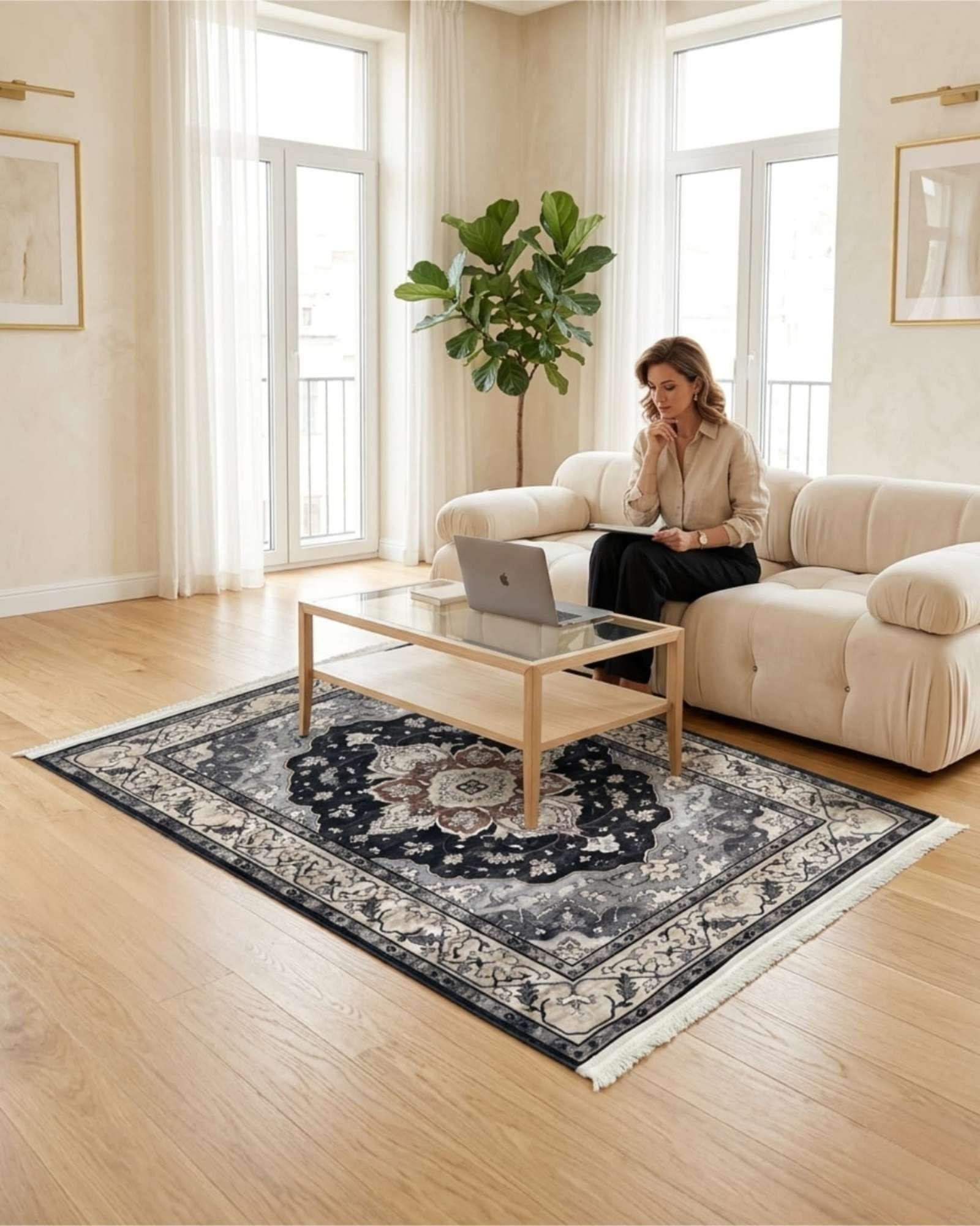 Alfombra Estilo Persa Vintage Con Flecos 120x160 Cm m3-0