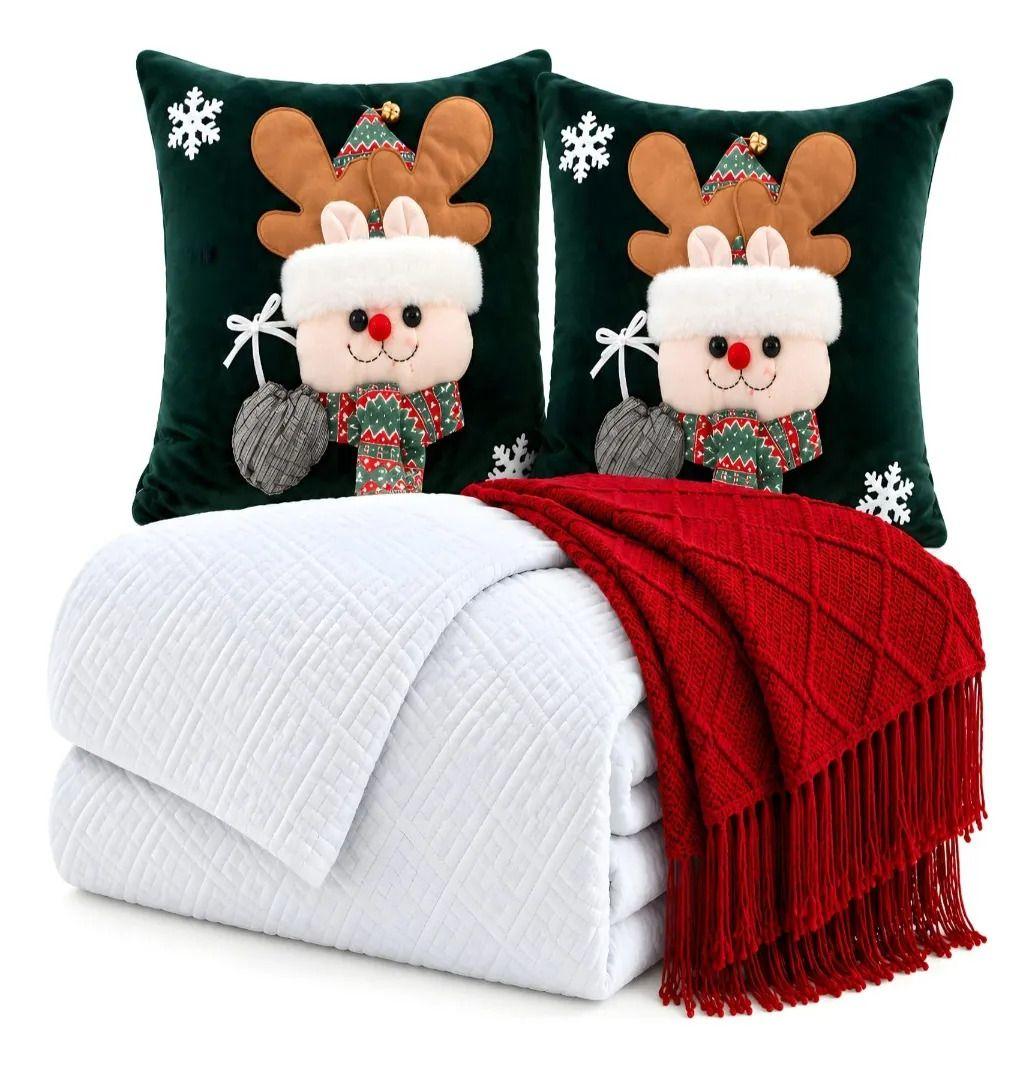 Set de Cama Navideño con Cubrecamas y 2 Fundas de Cojin 2 Plazas m28-2