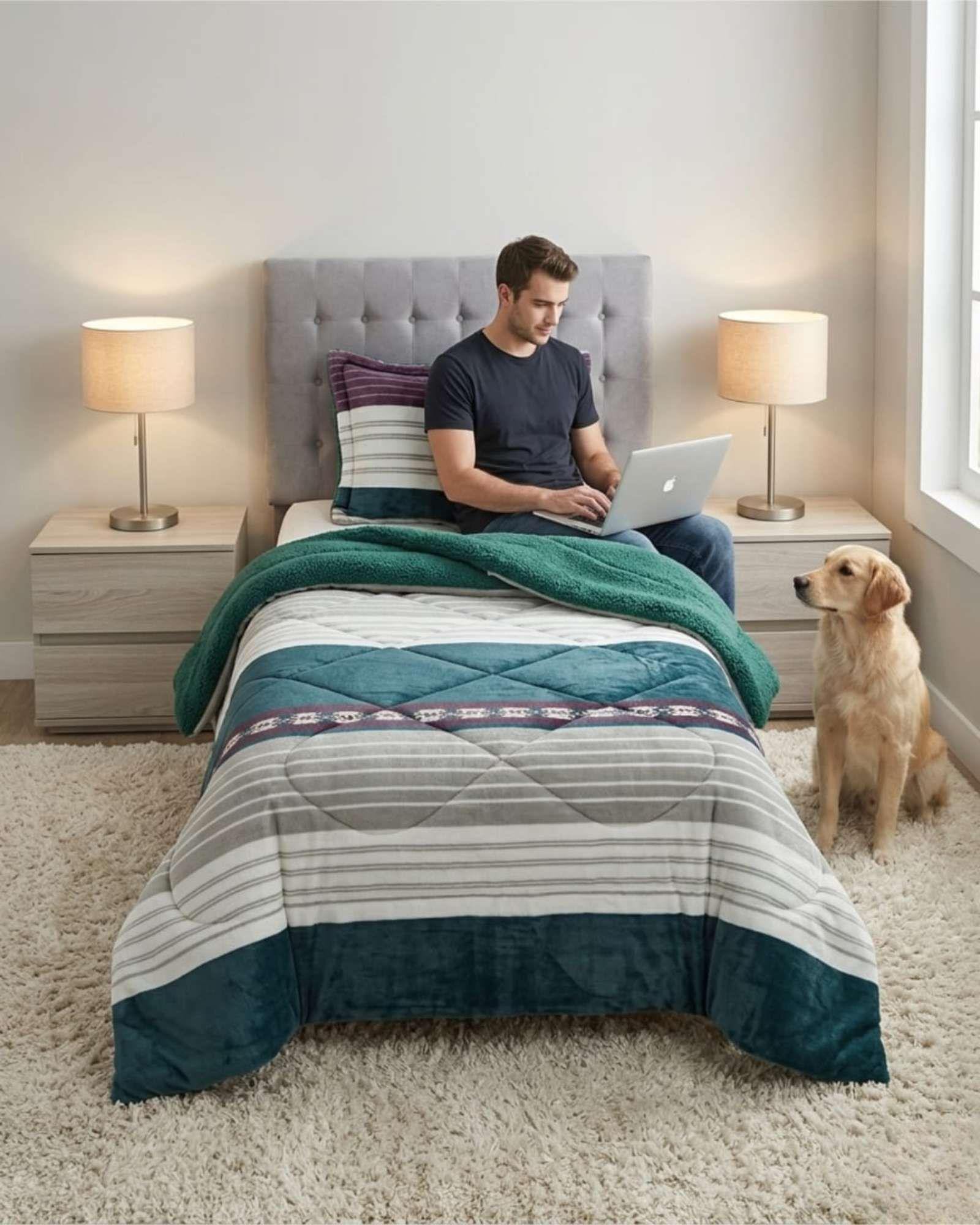 Cubrecama Plush con Chiporro Plaza y Media Diseño Premium C7-2