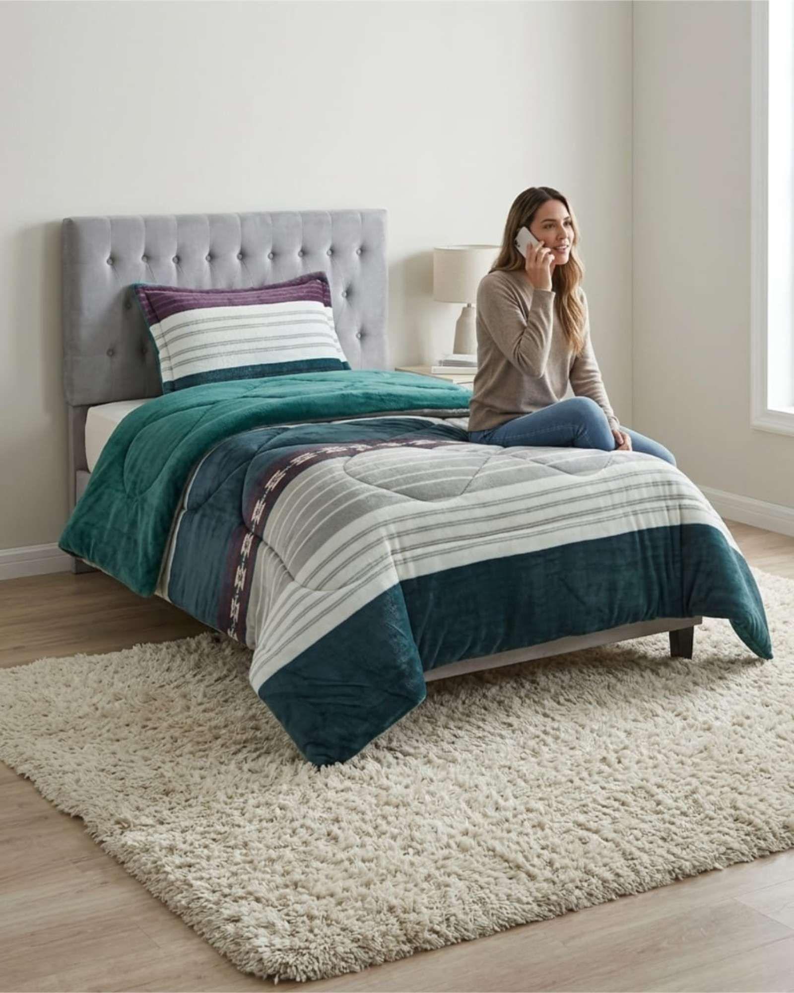 Cubrecama Plush con Chiporro Plaza y Media Diseño Premium C7-3