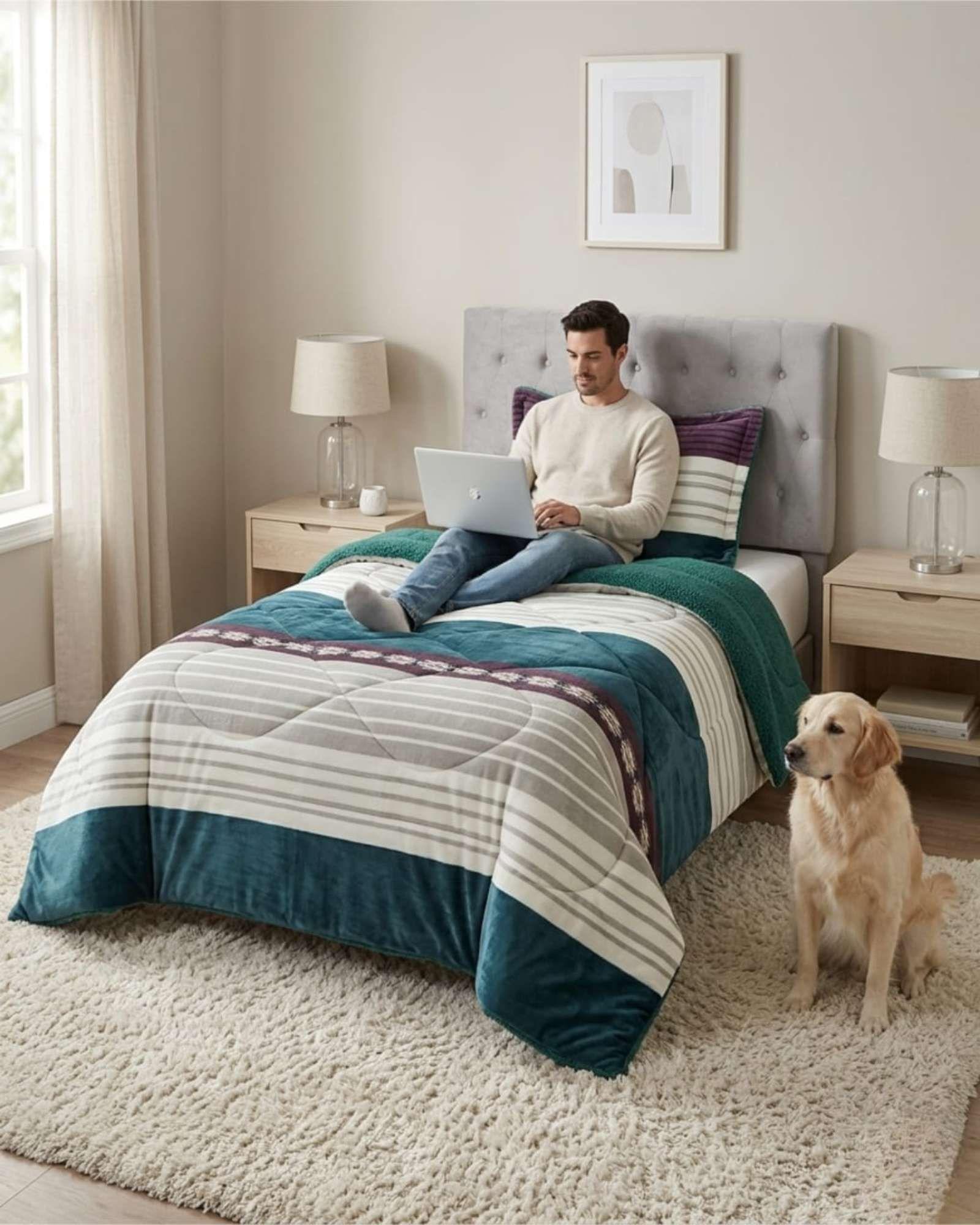Cubrecama Plush con Chiporro Plaza y Media Diseño Premium C7-4