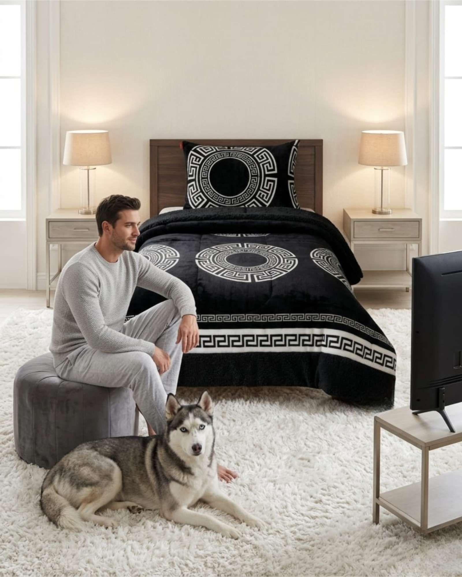 Cubrecama Plush con Chiporro Plaza y Media Diseño Premium C11-2
