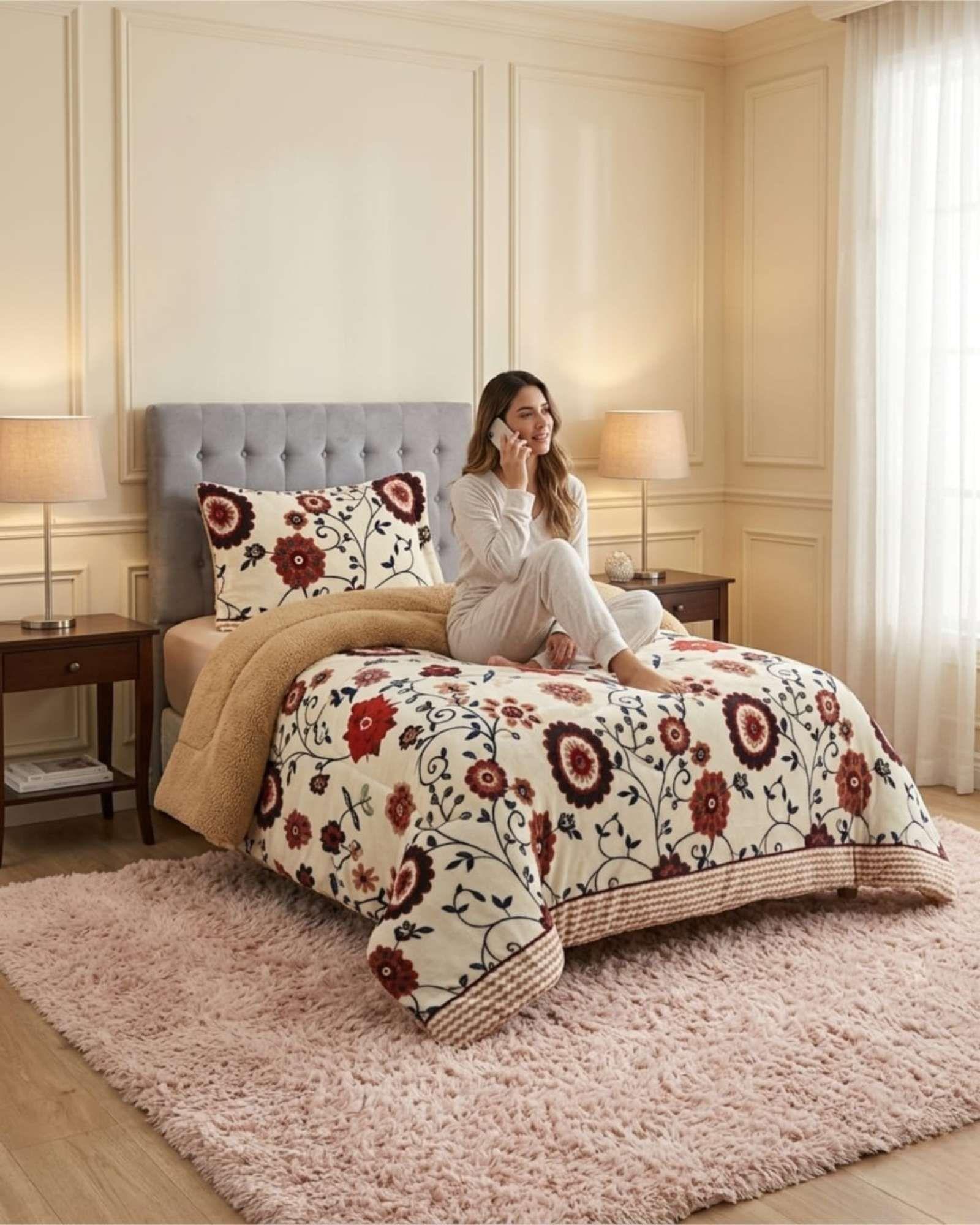 Cubrecama Plush con Chiporro Plaza y Media Diseño Premium C6-2