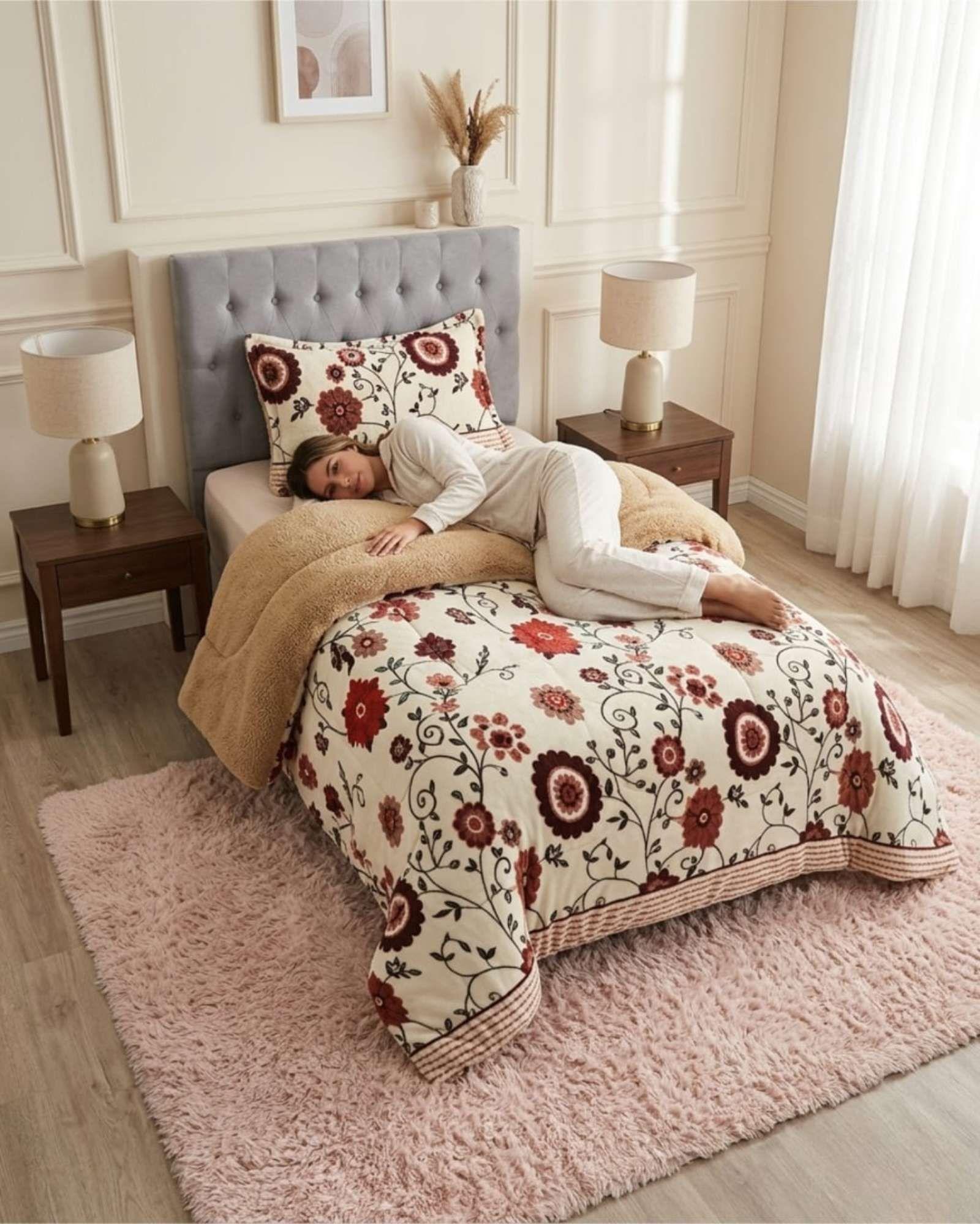 Cubrecama Plush con Chiporro Plaza y Media Diseño Premium C6-3