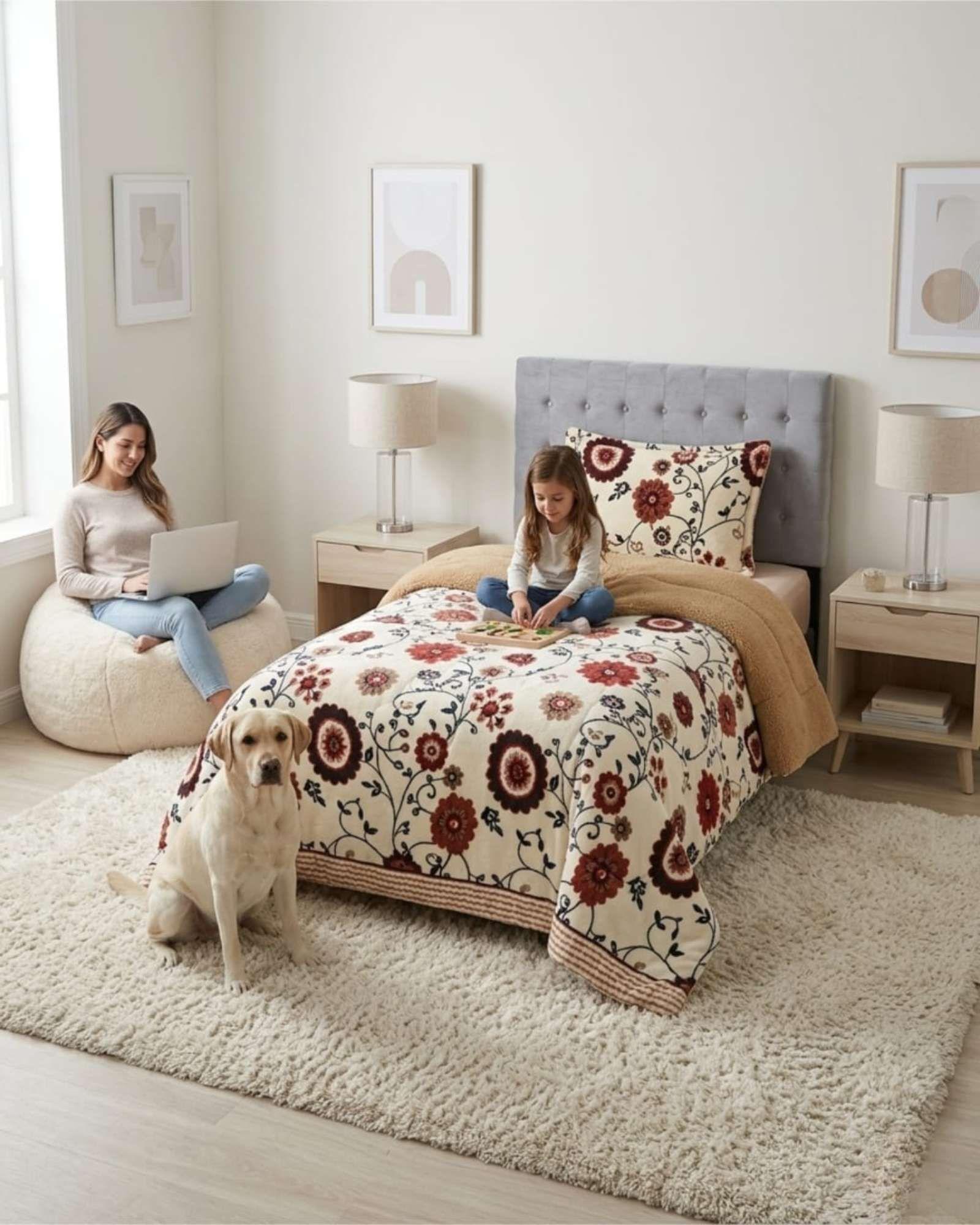 Cubrecama Plush con Chiporro Plaza y Media Diseño Premium C6-4