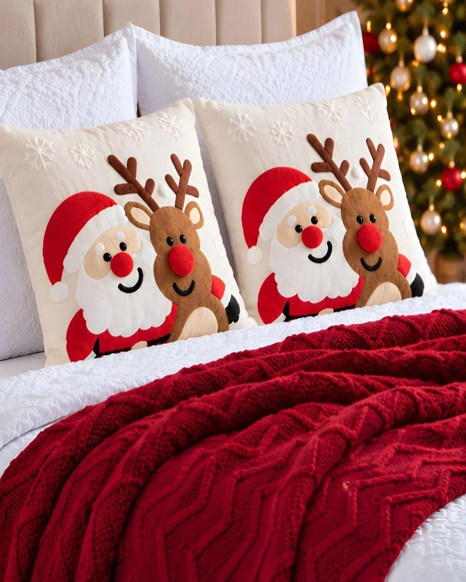 Set de Cama Navideño con Cubrecamas y 2 Fundas de Cojin 2 Plazas m2-4