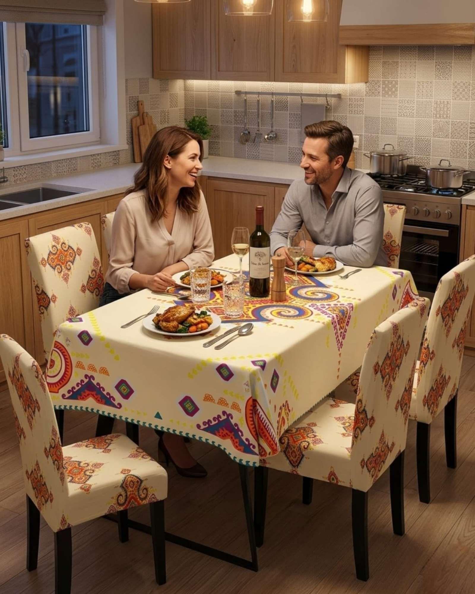 Juego De Mantel Antimanchas 140x220 + 6 Fundas De Silla 07-3