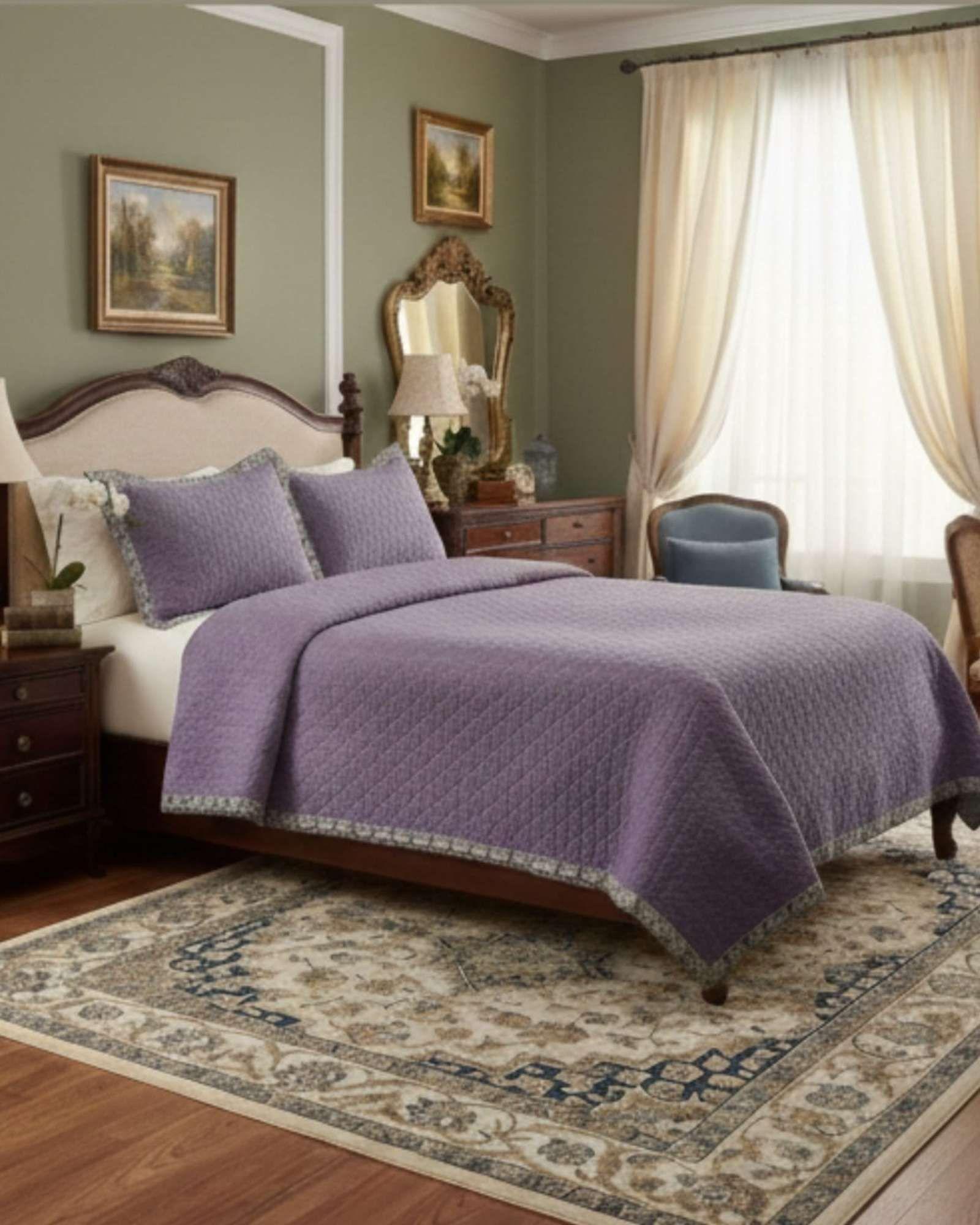 CUBRECAMAS QUILT BORDADOS 2 PLAZA EXTRA SUAVE LILA-2