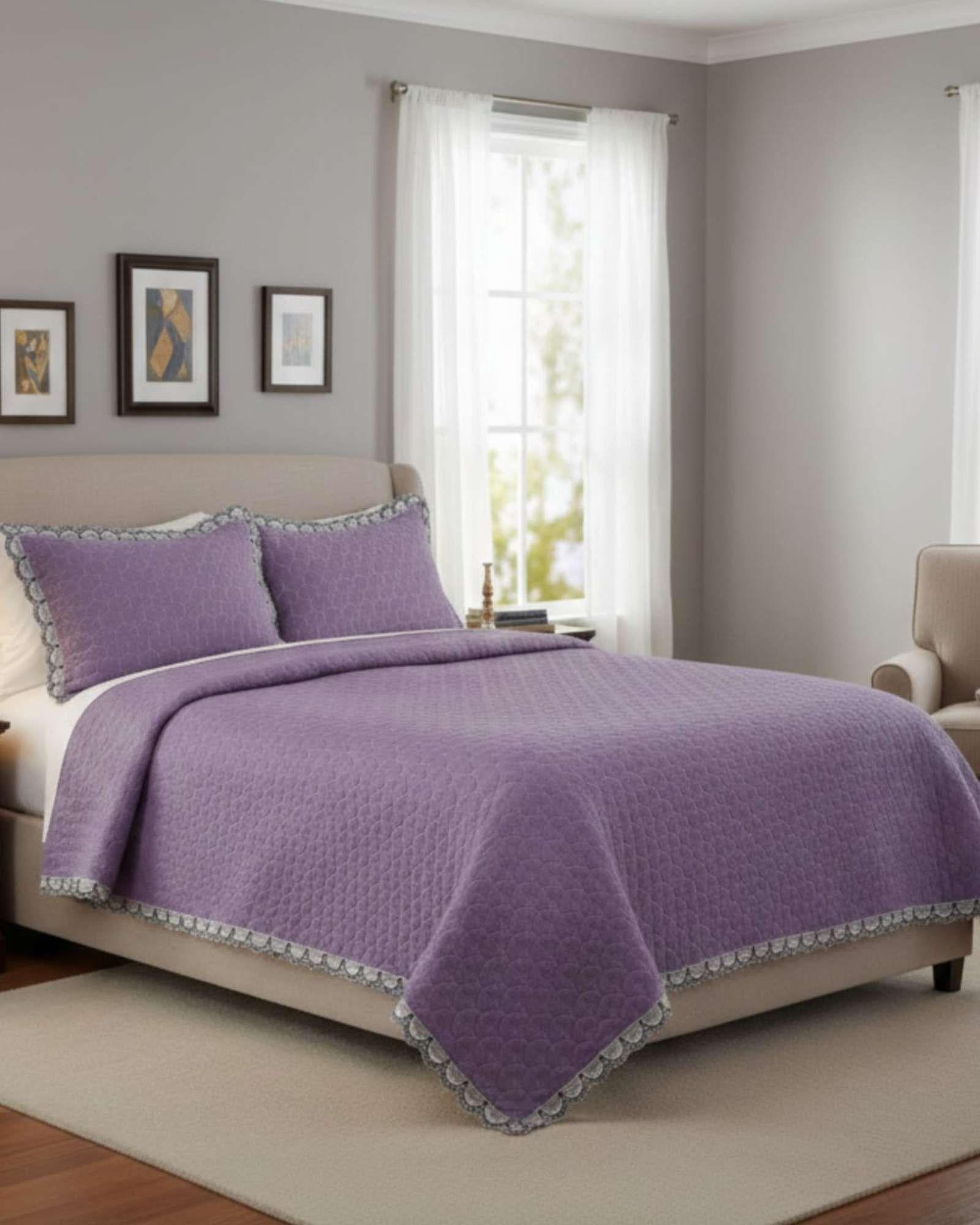 CUBRECAMAS QUILT BORDADOS 2 PLAZA EXTRA SUAVE LILA-5