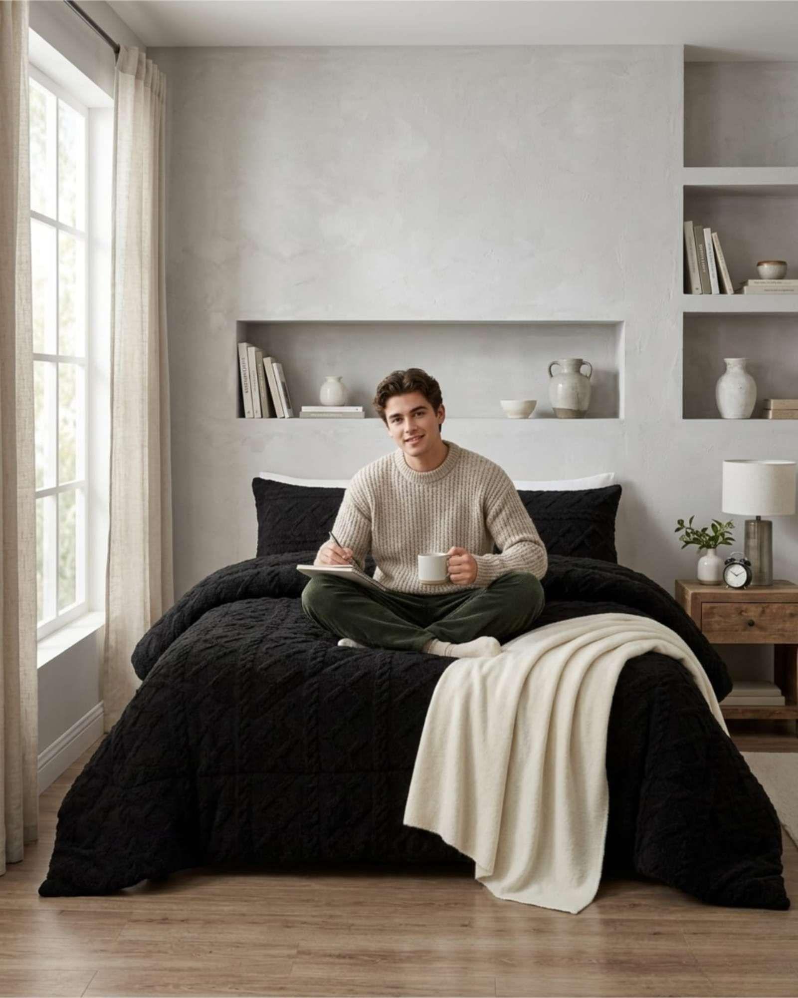 Plumón Térmico Trenzas de Terciopelo 2 plazas negro-3